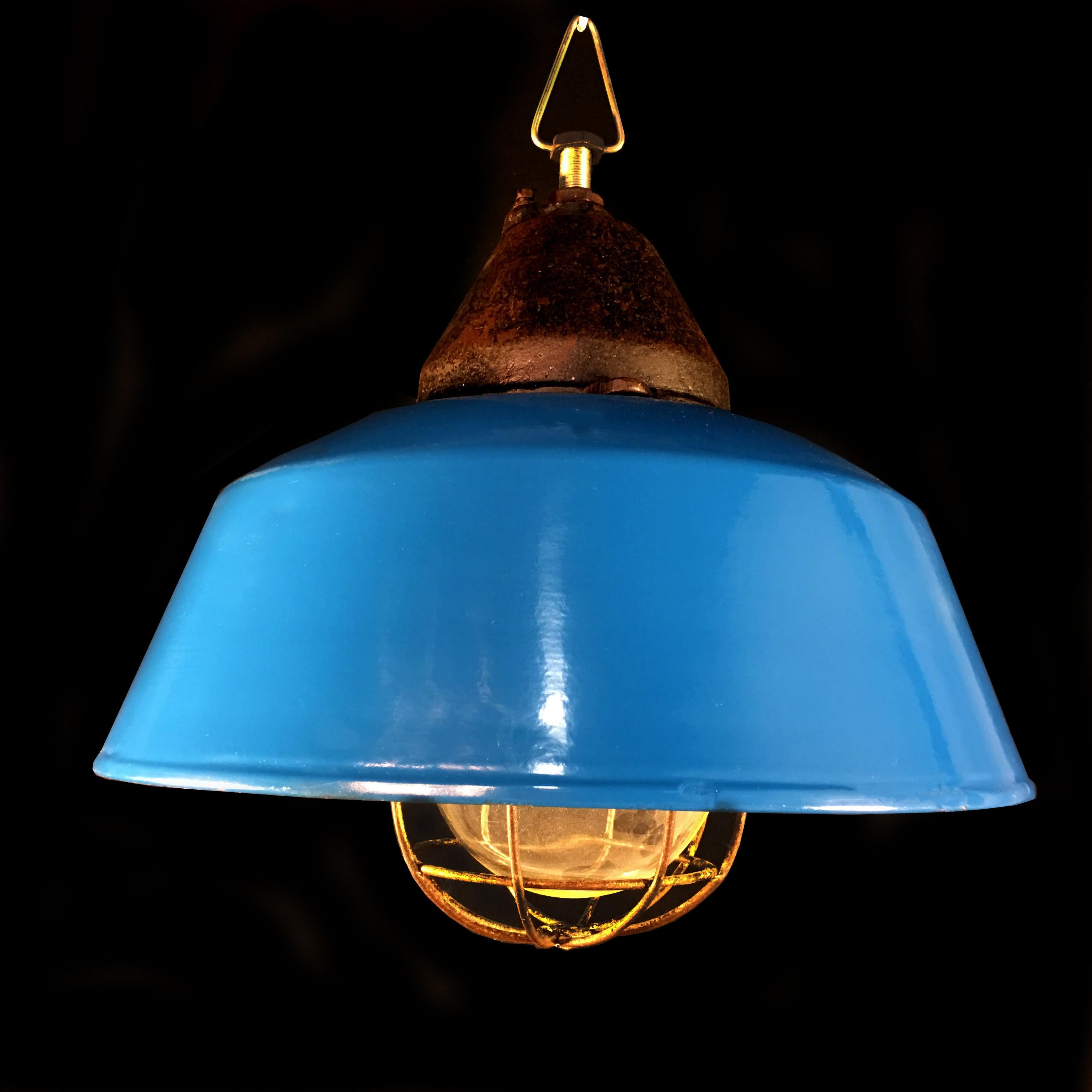 Set of Four Multicolor Industrial Pendant Lights, Budapest, 1950s 1