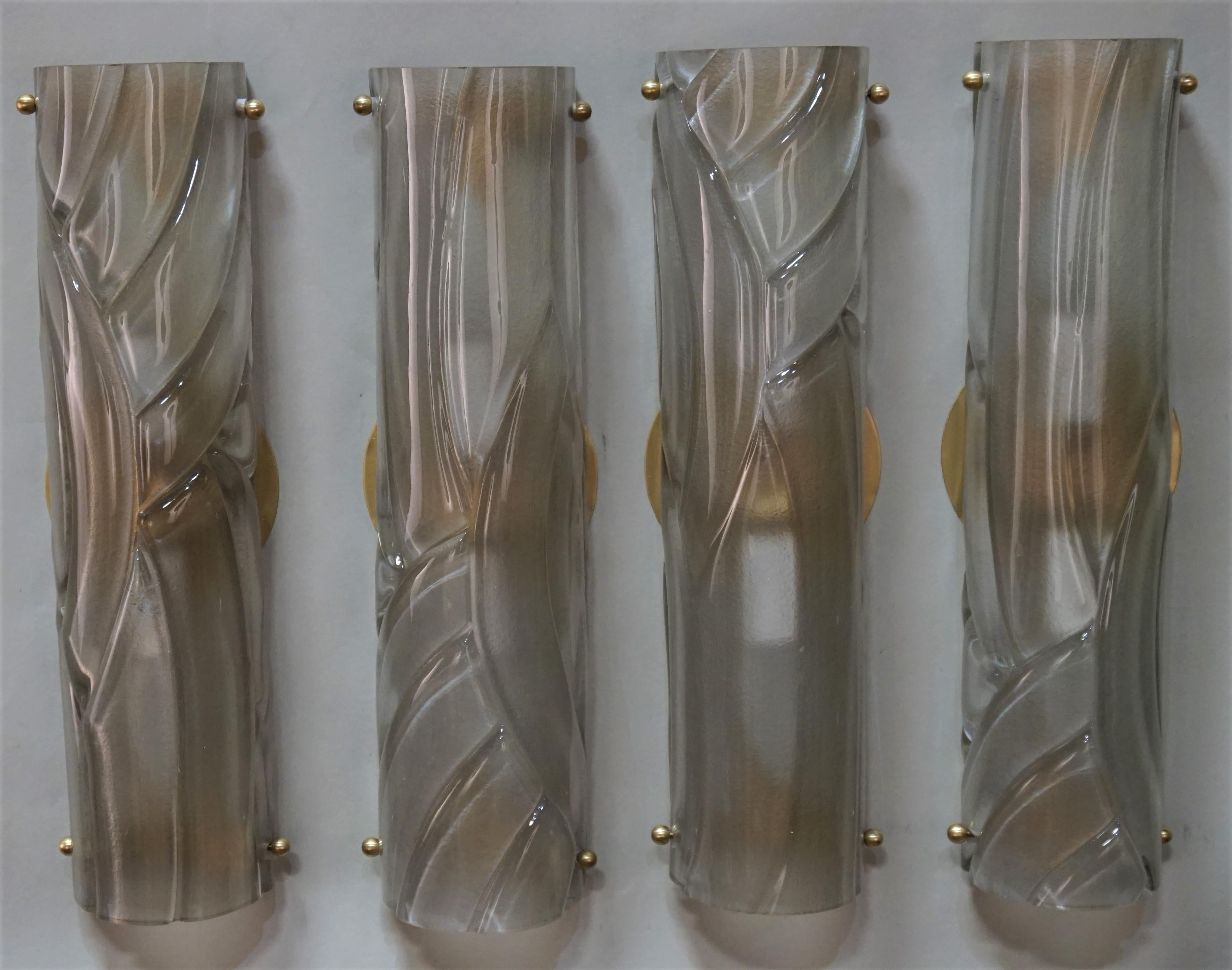 Metal Set of Four Murano Blown Glass Wall Sconces