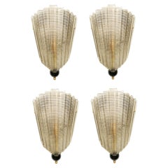 Set of Four Murano Glass Wall Sconces, Art Deco Style, in Stock