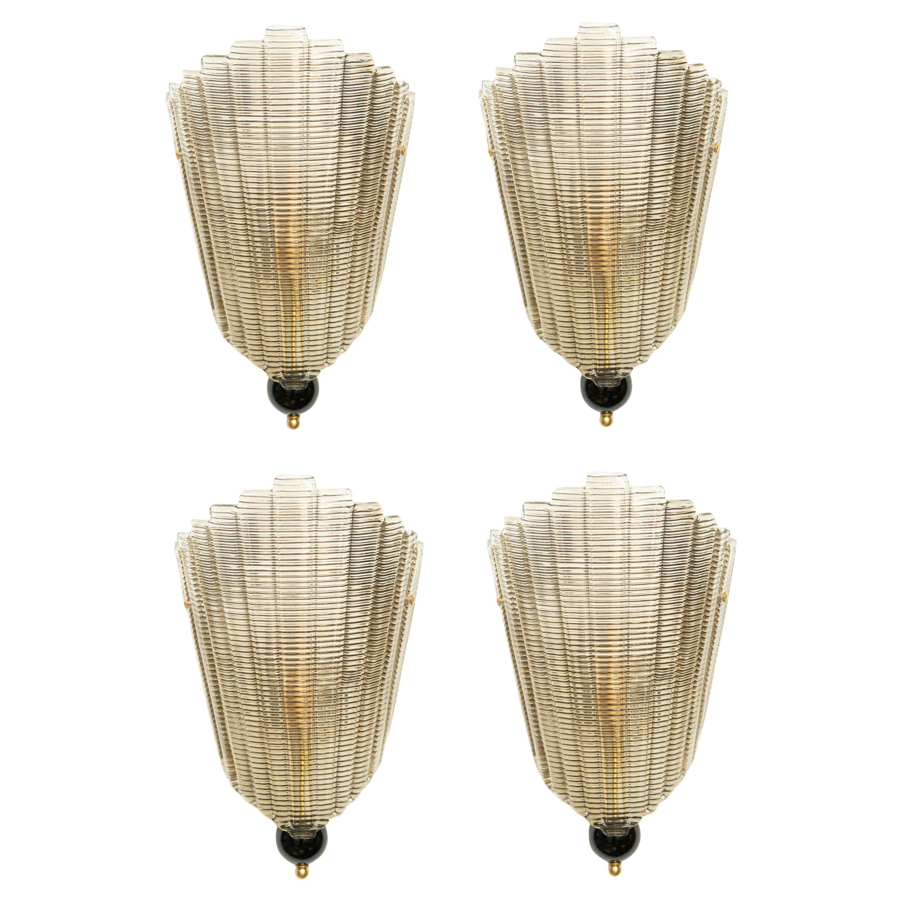 Set di quattro lampade da parete in vetro di Murano, stile Art&Deco, in stock