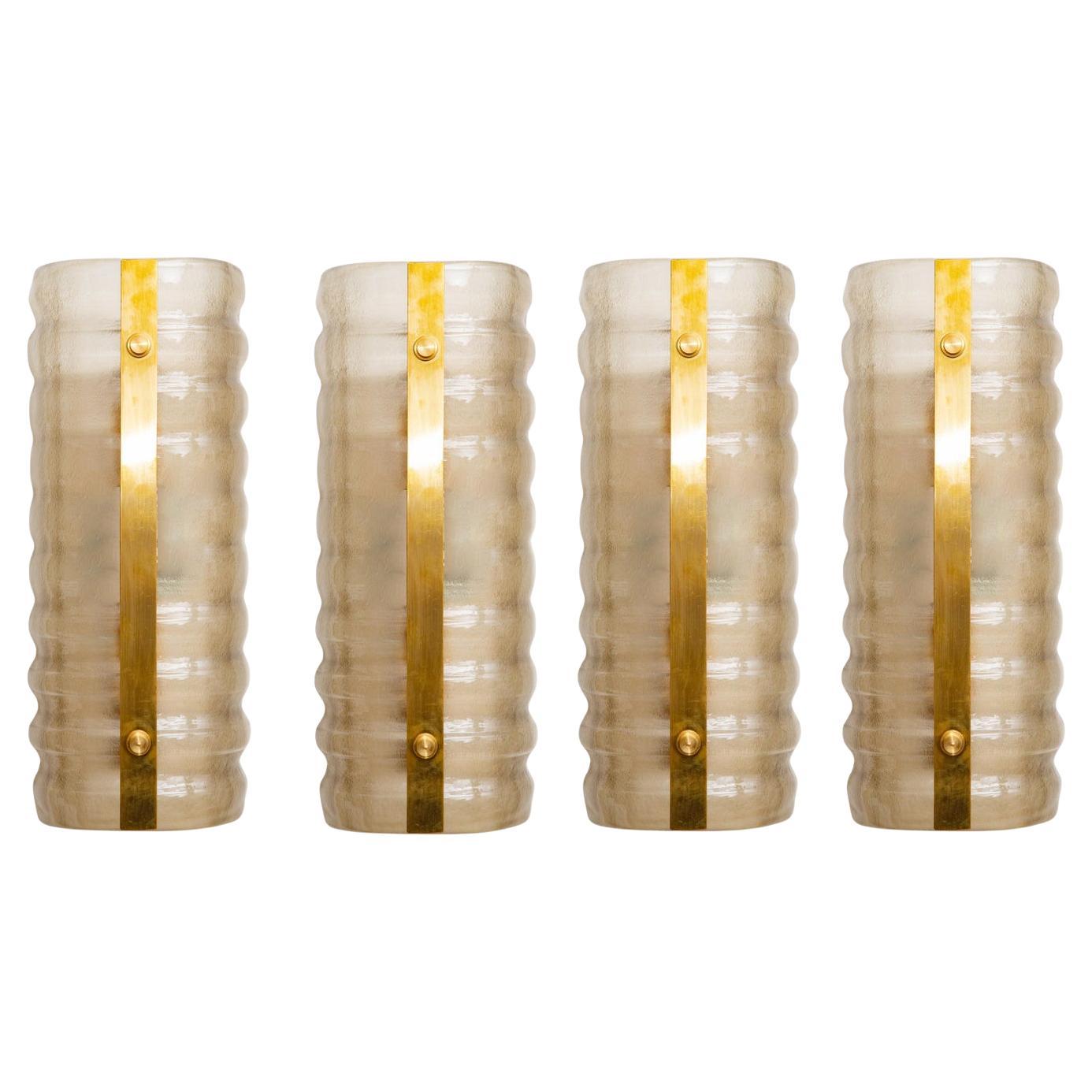 Set of Four Murano Smoked Glass and Brass Wall Lights, in Stock im Angebot