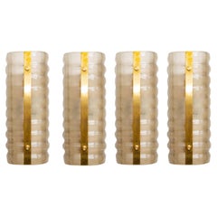 Set of Four Murano Smoked Glass and Brass Wall Lights, in Stock