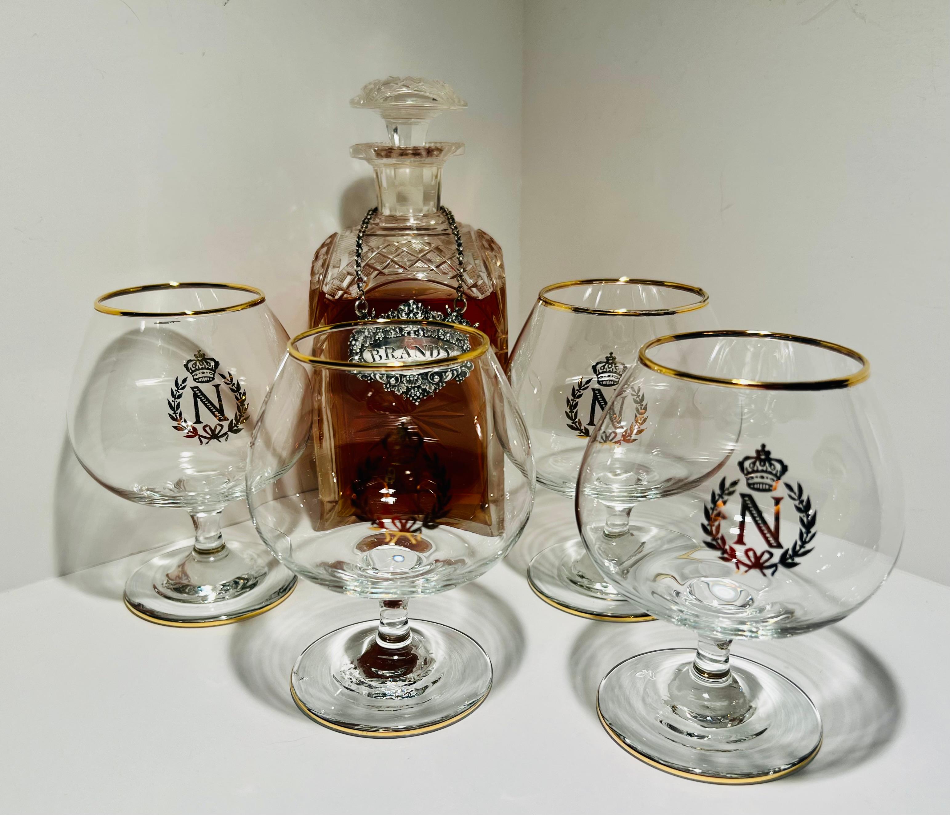 Juego de cuatro copas Napoleón para Brandy o Coñac finales del siglo XX en venta