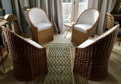 Set of Four Natural Wicker Barrel Back Chairs