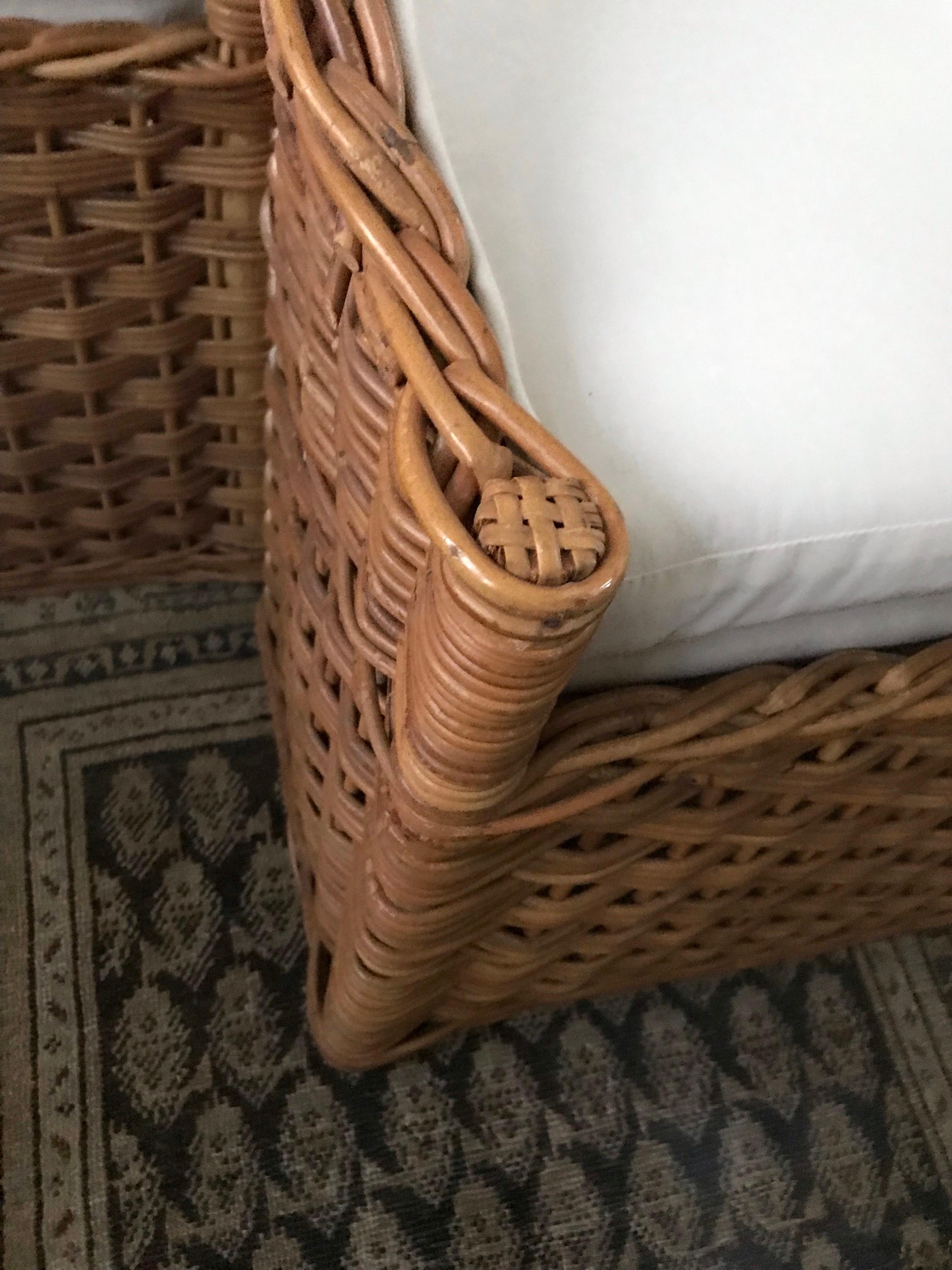 Rattan Set of Four Natural Wicker Barrel Back Chairs For Sale