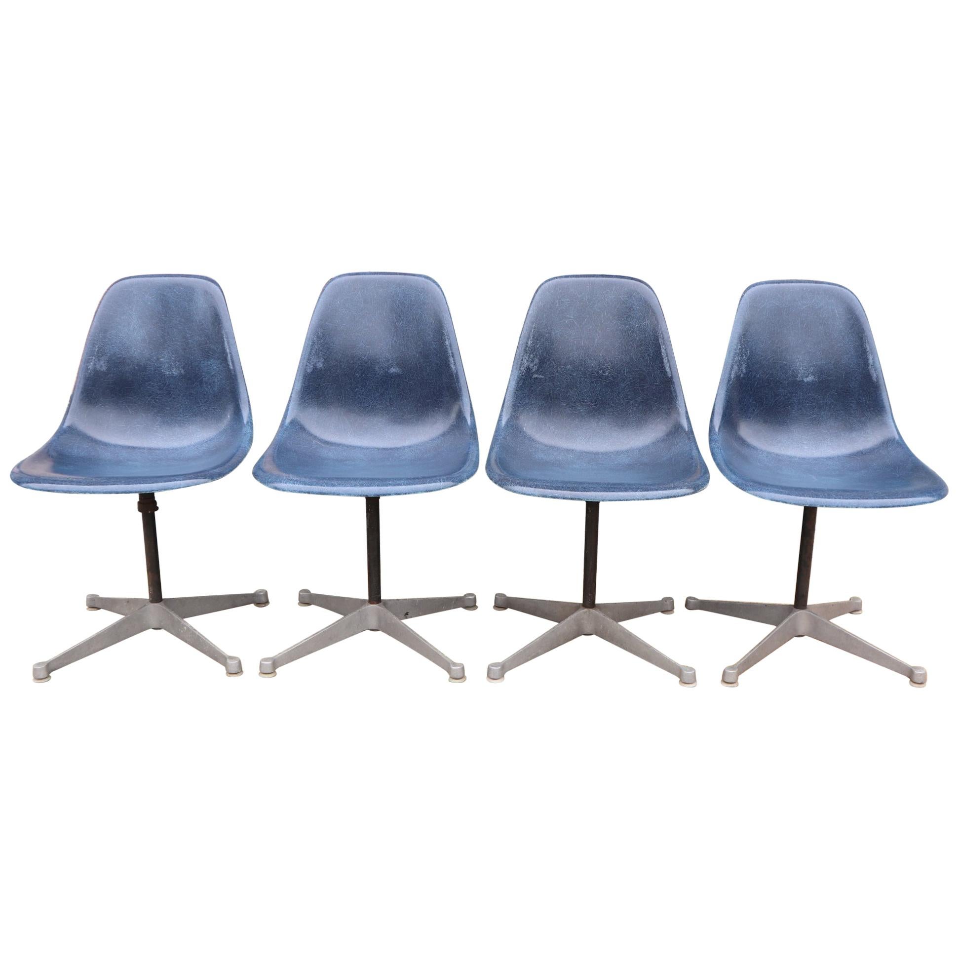 Set of Four Navy Herman Miller Eames Fiberglass Dining Chairs