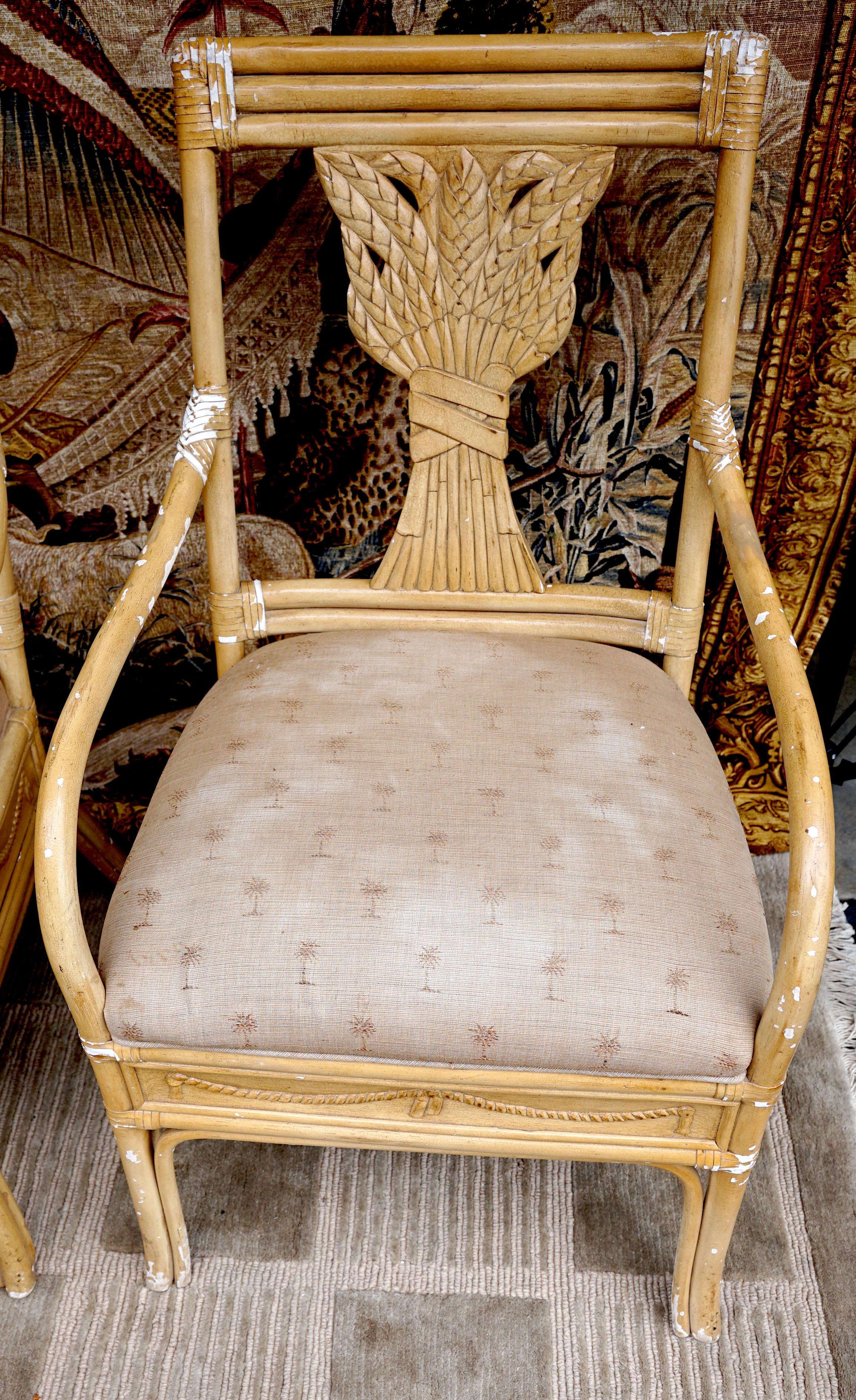 Set of Four Neo Classical 1930s Armchairs of Bamboo and Rattan in Beige For Sale 3
