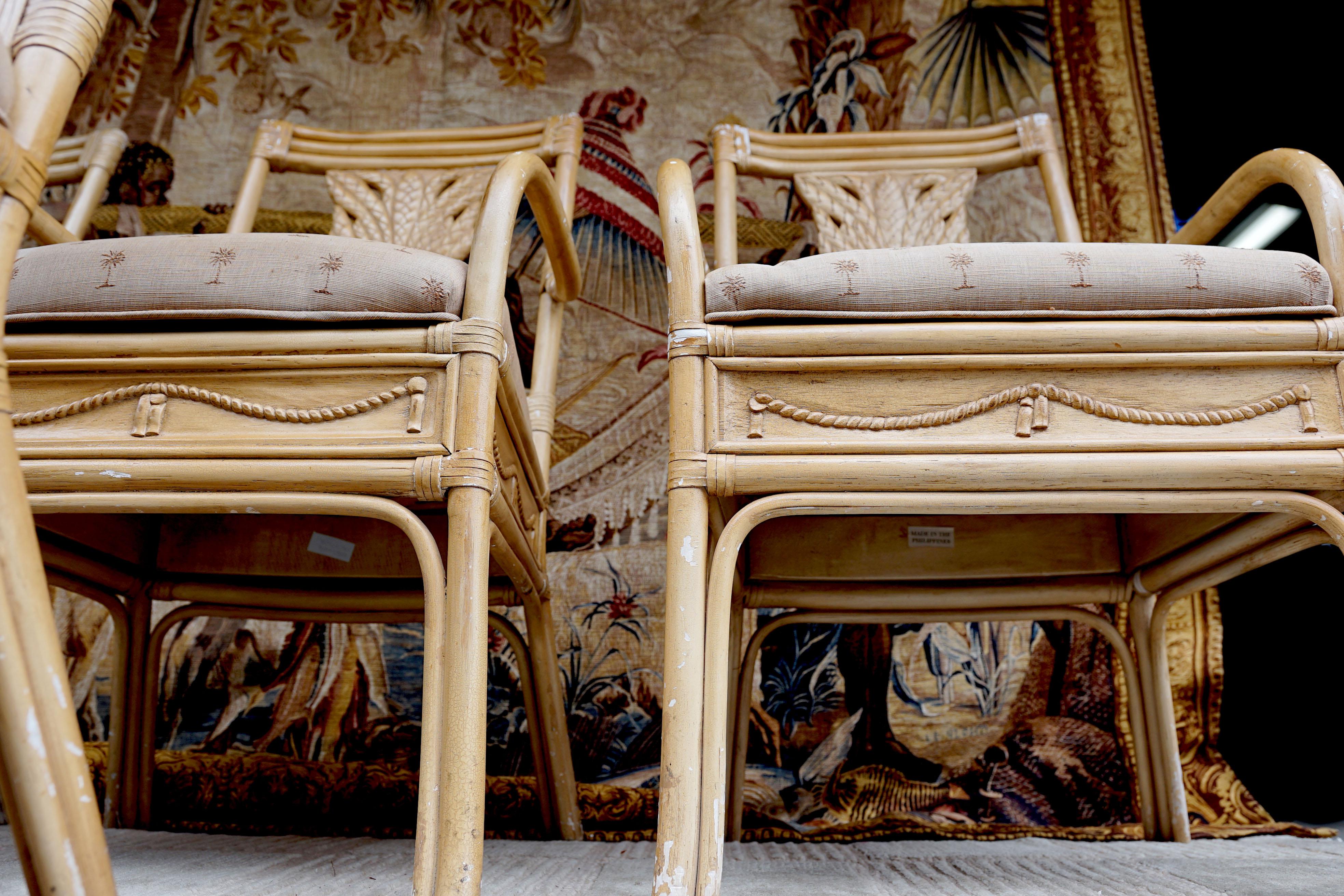 Set of Four Neo Classical 1930s Armchairs of Bamboo and Rattan in Beige For Sale 5