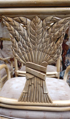 Set of Four Neo Classical 1930s Armchairs of Bamboo and Rattan in Beige