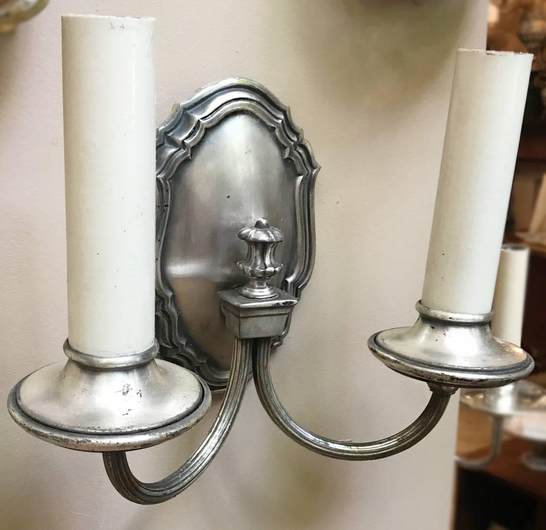 American Set of Four Neoclassic Silver Plated Sconces. Sold pr. pair For Sale