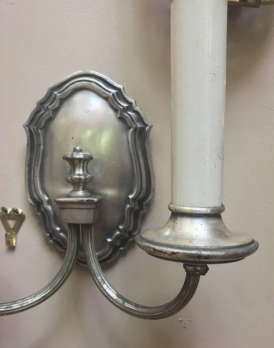 20th Century Set of Four Neoclassic Silver Plated Sconces. Sold pr. pair For Sale