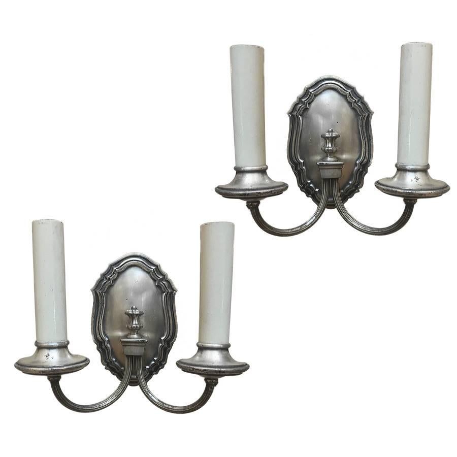 Set of Four Neoclassic Silver Plated Sconces. Sold pr. pair For Sale