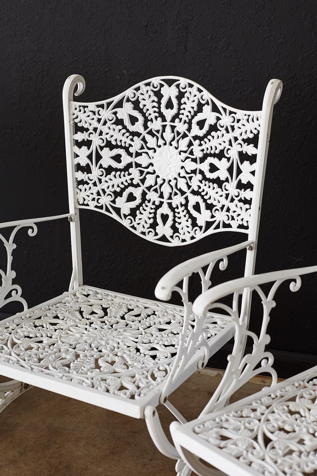 Cast Set of Four Neoclassical Aluminum Garden Patio Chairs