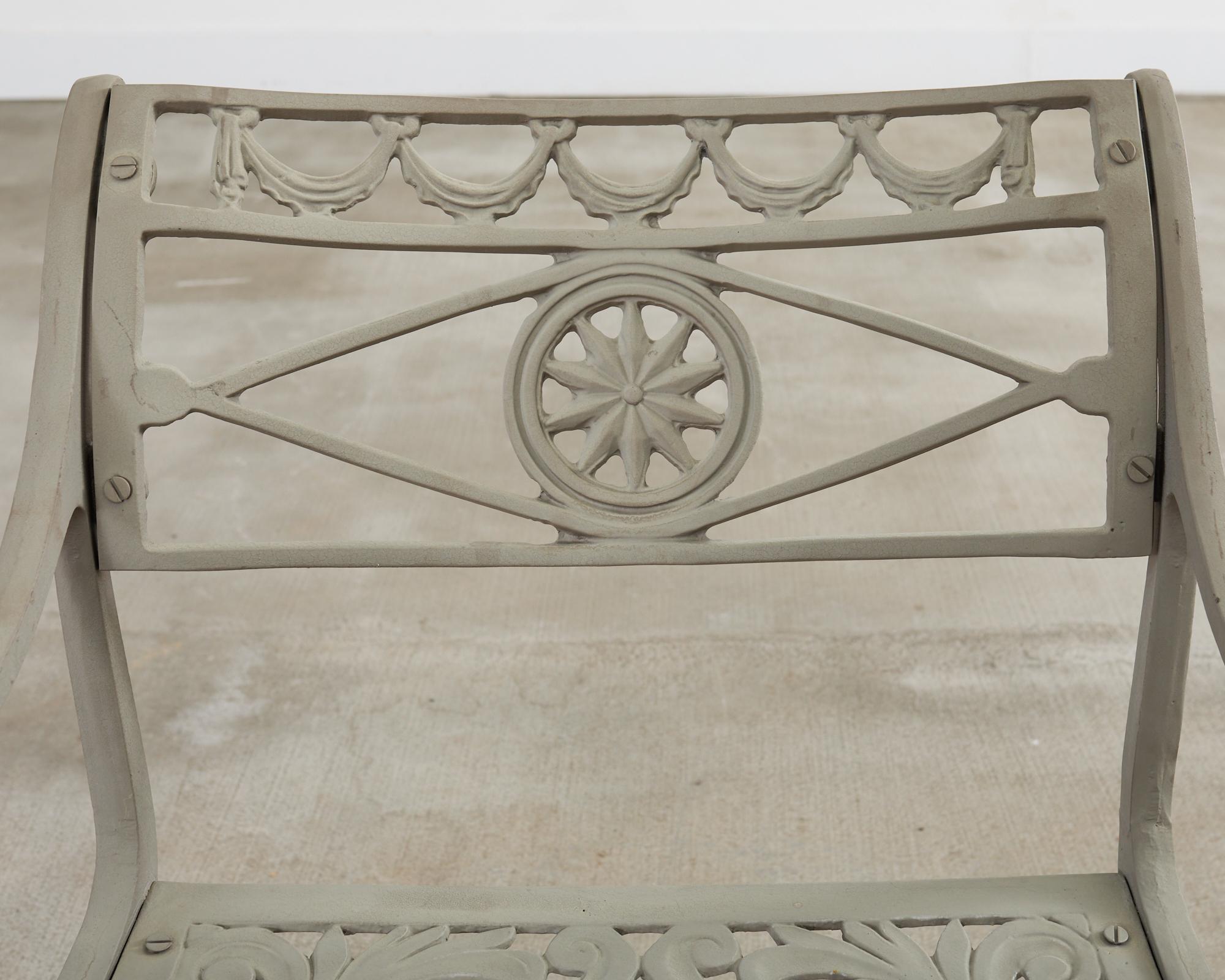 Set of Four Neoclassical Dolphin and Star Garden Dining Armchairs 10