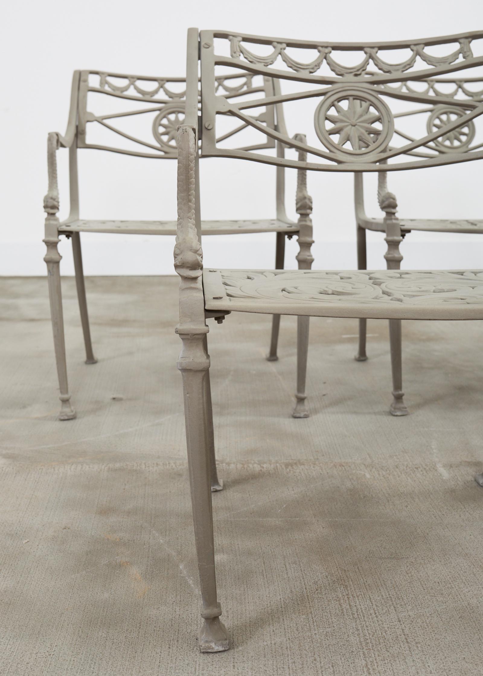 20th Century Set of Four Neoclassical Dolphin and Star Garden Dining Armchairs