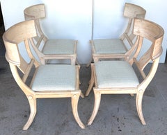 Set of Four Neoclassical Grey-White Polychromed Klismos Chairs Late 20th C.