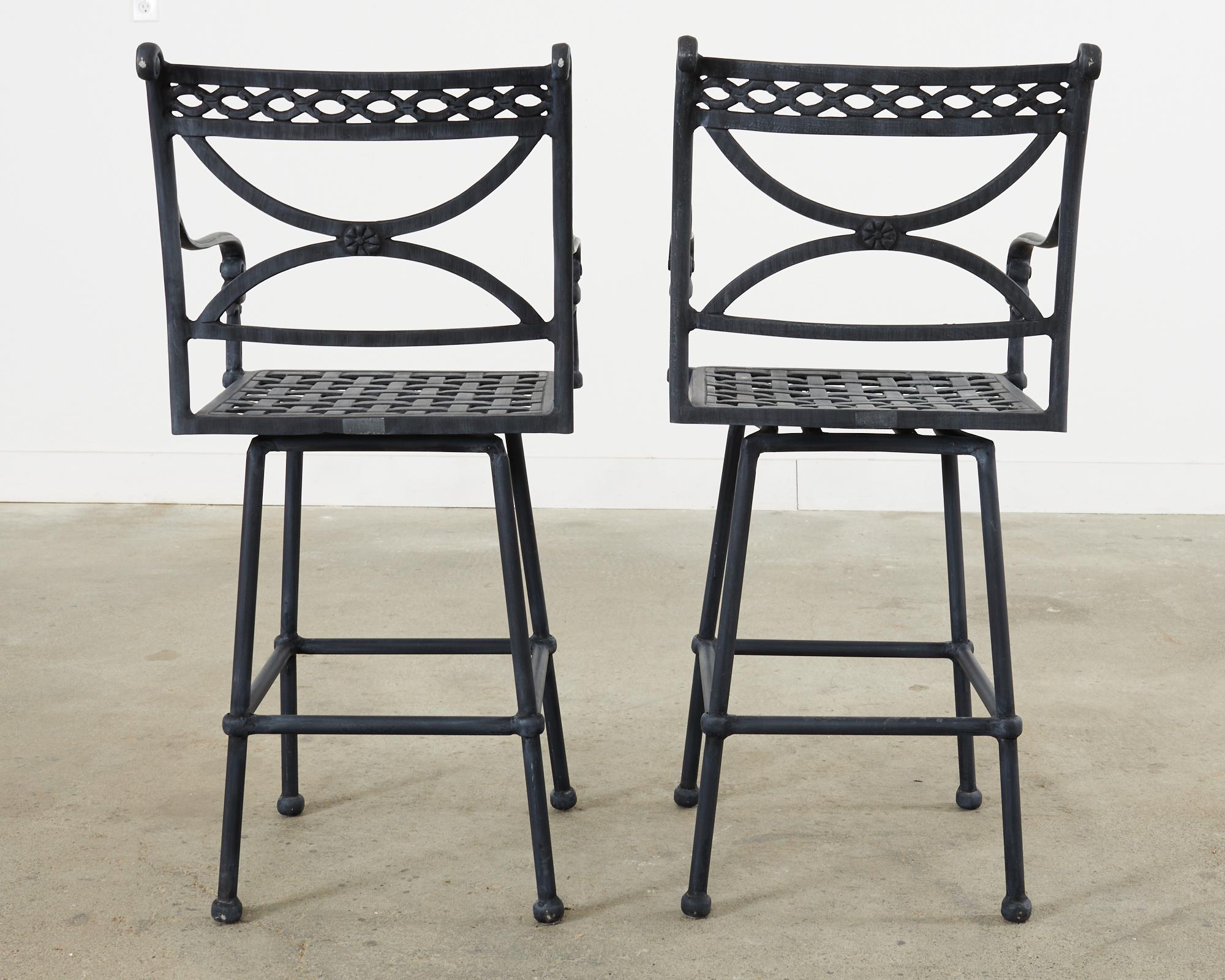 Set of Four Neoclassical Style Aluminum Garden Swivel Barstools For Sale 9