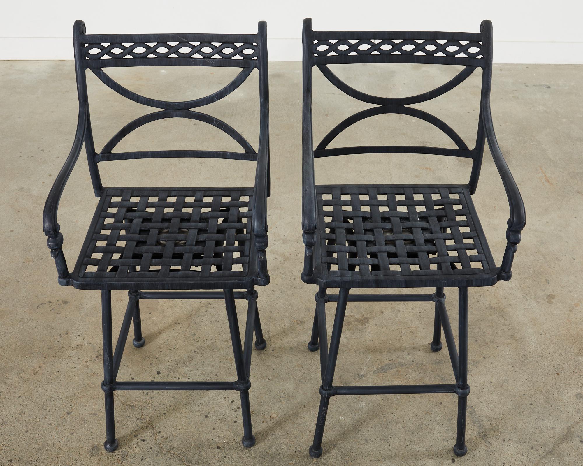 Cast Set of Four Neoclassical Style Aluminum Garden Swivel Barstools For Sale