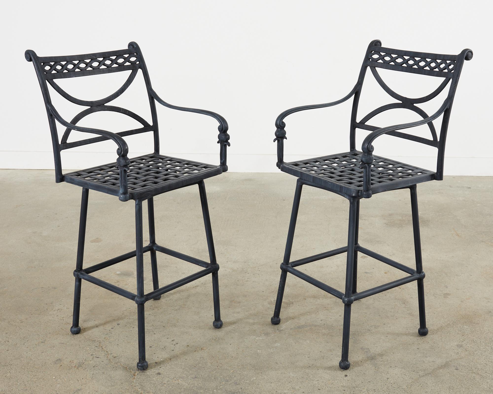 20th Century Set of Four Neoclassical Style Aluminum Garden Swivel Barstools For Sale