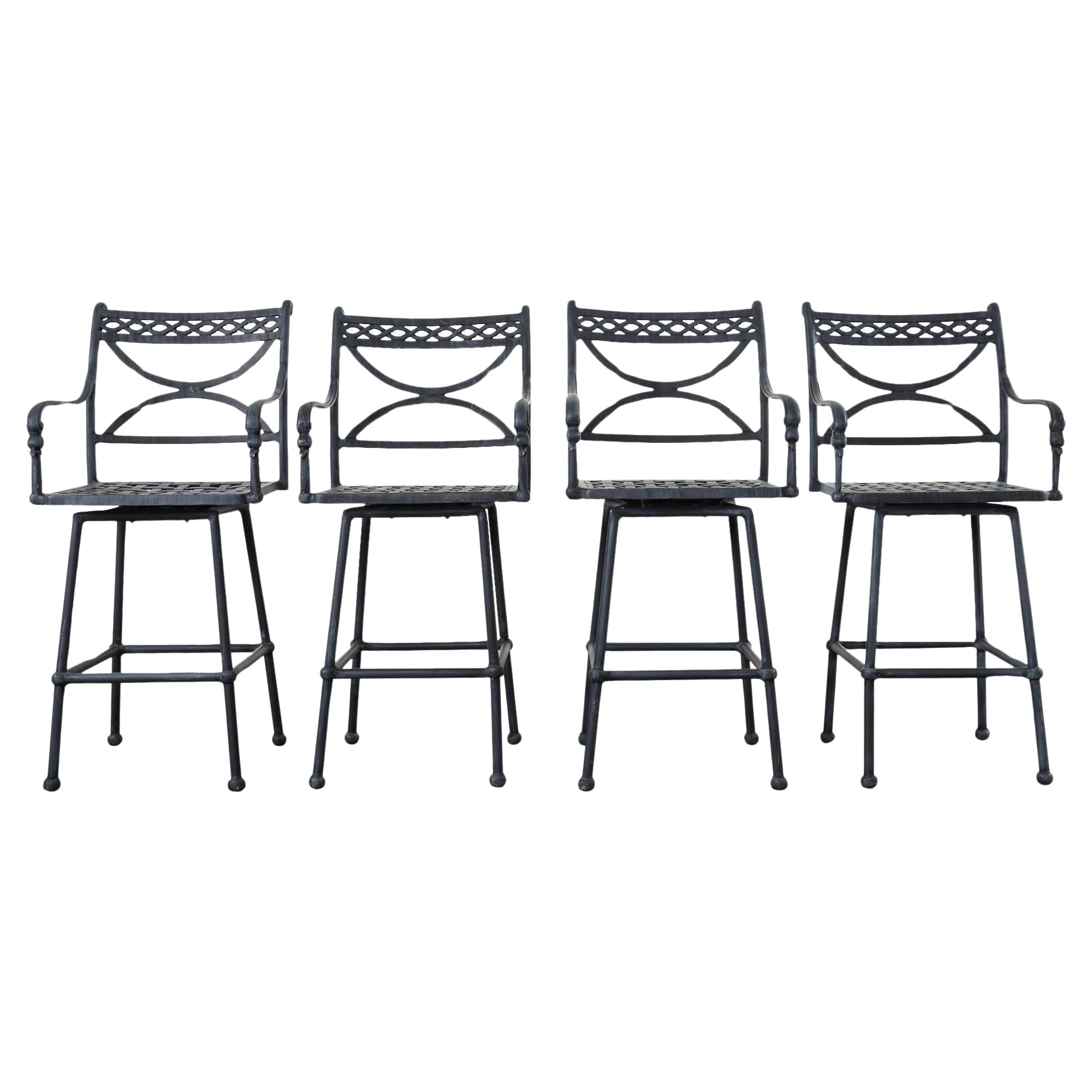 Set of Four Neoclassical Style Aluminum Garden Swivel Barstools