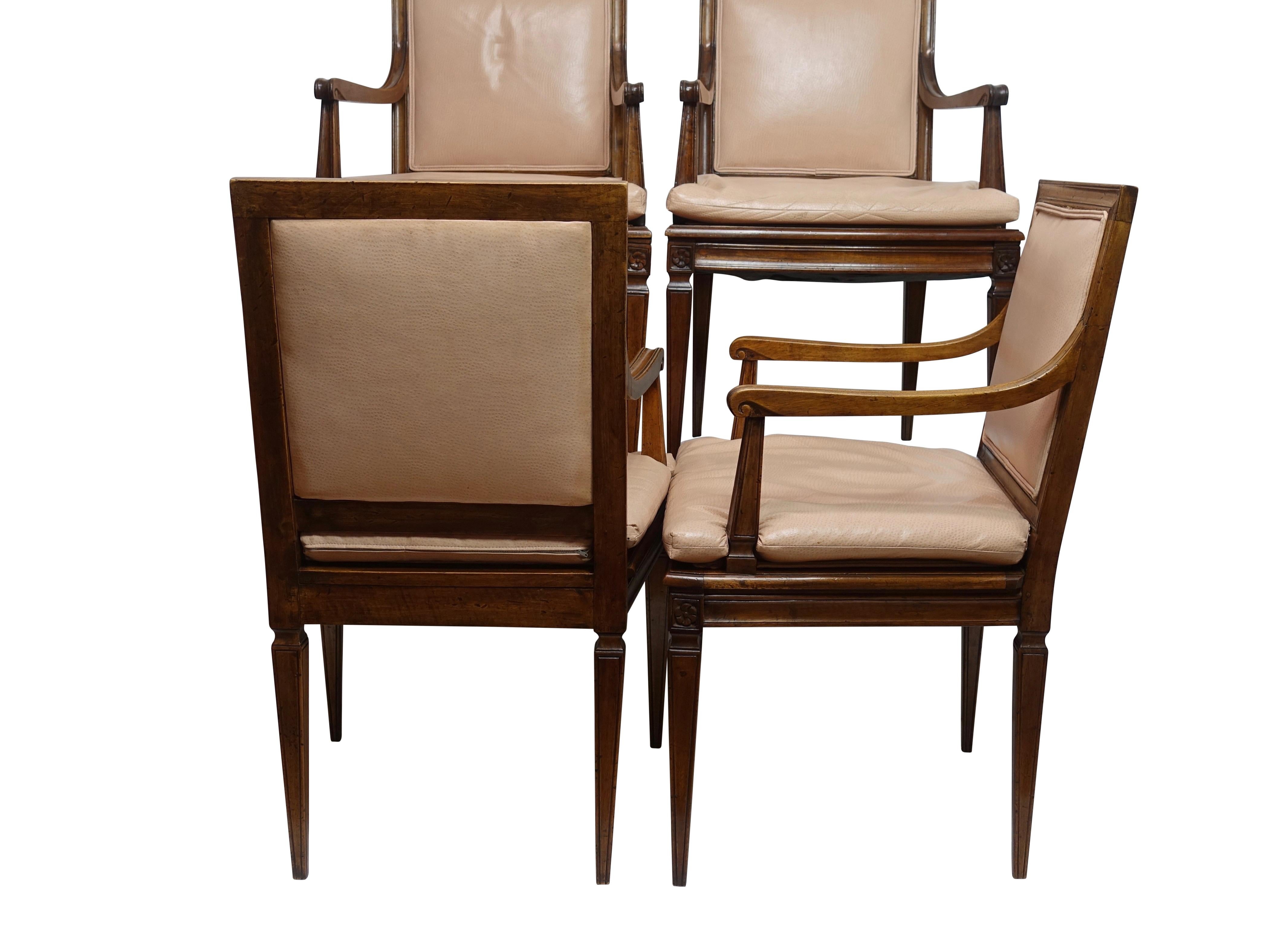 Polished Set of Four Neoclassical Style Armchairs, Italian, Late 19th-Early 20th Century