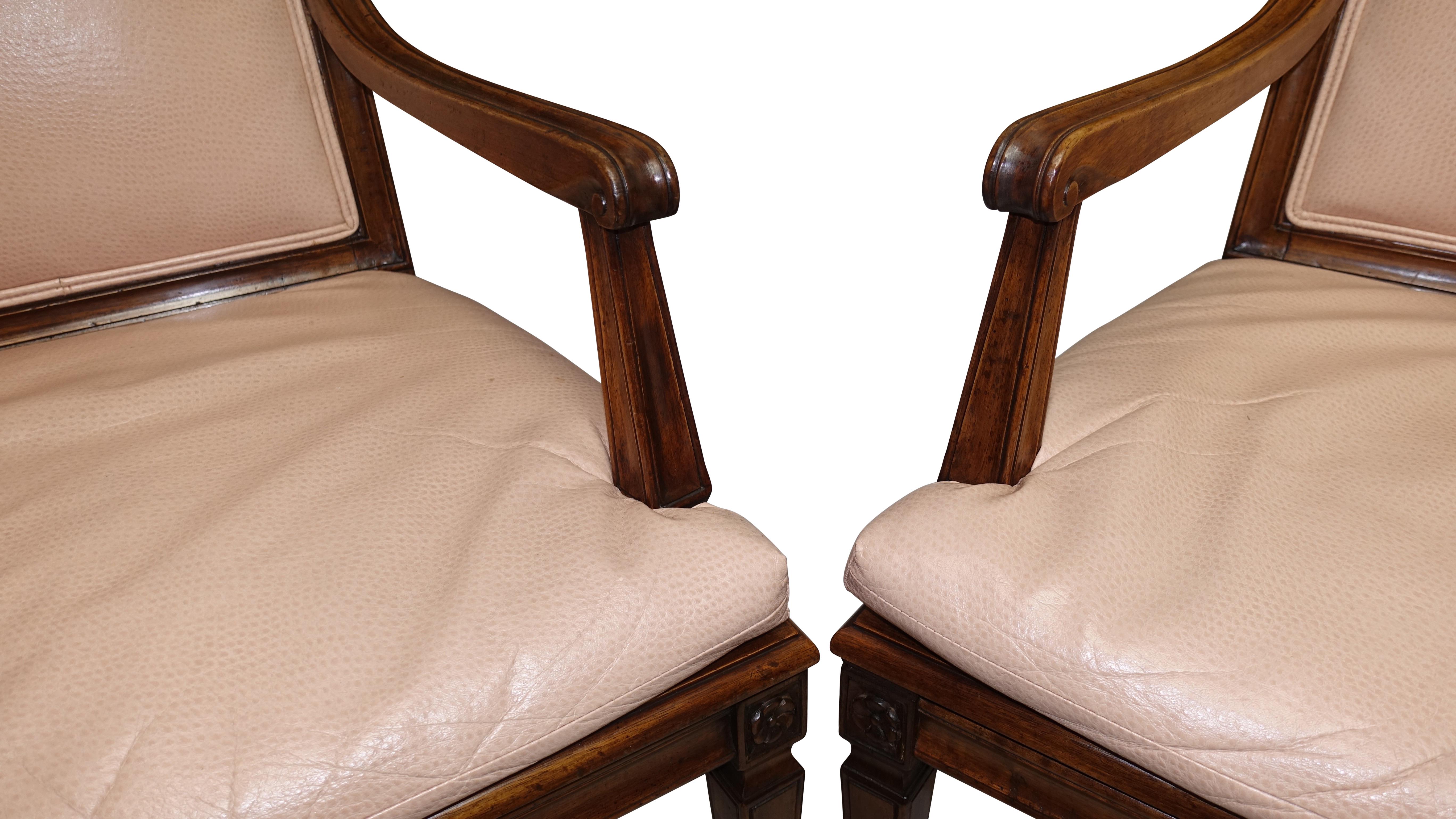 Beech Set of Four Neoclassical Style Armchairs, Italian, Late 19th-Early 20th Century
