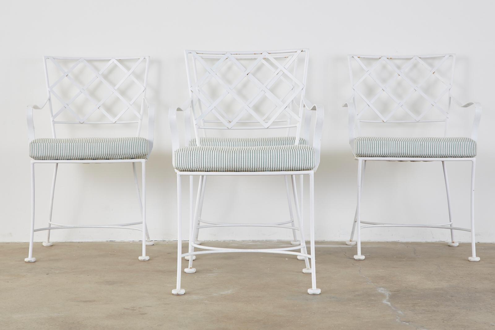 Fabric Set of Four Neoclassical Style Iron Garden Dining Chairs