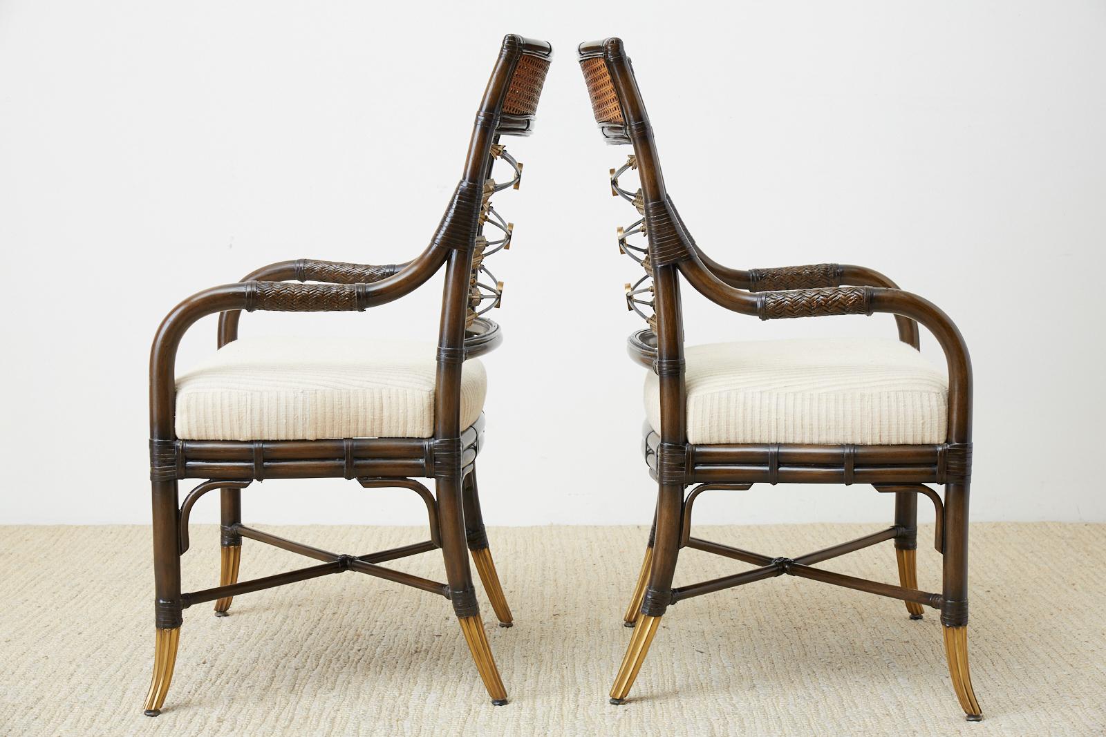 American Set of Four Neoclassical Style Rattan Dining Armchairs