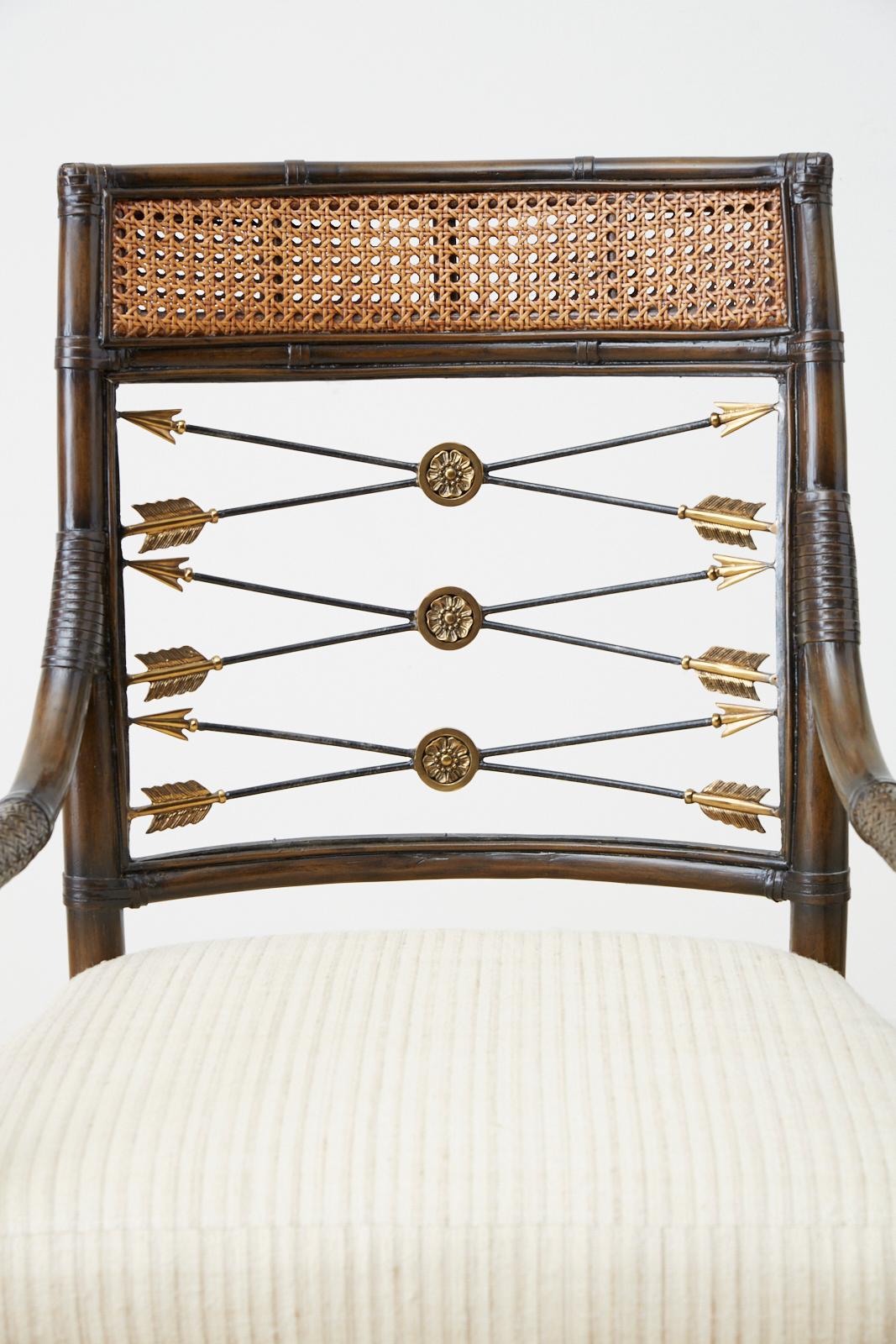 Hand-Crafted Set of Four Neoclassical Style Rattan Dining Armchairs