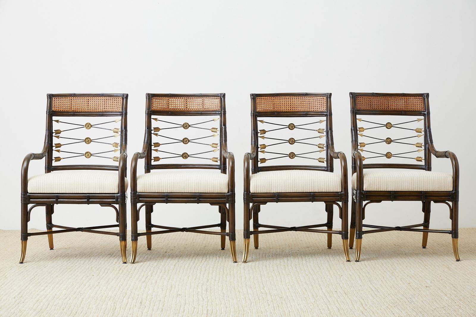 Set of Four Neoclassical Style Rattan Dining Armchairs In Good Condition In Rio Vista, CA
