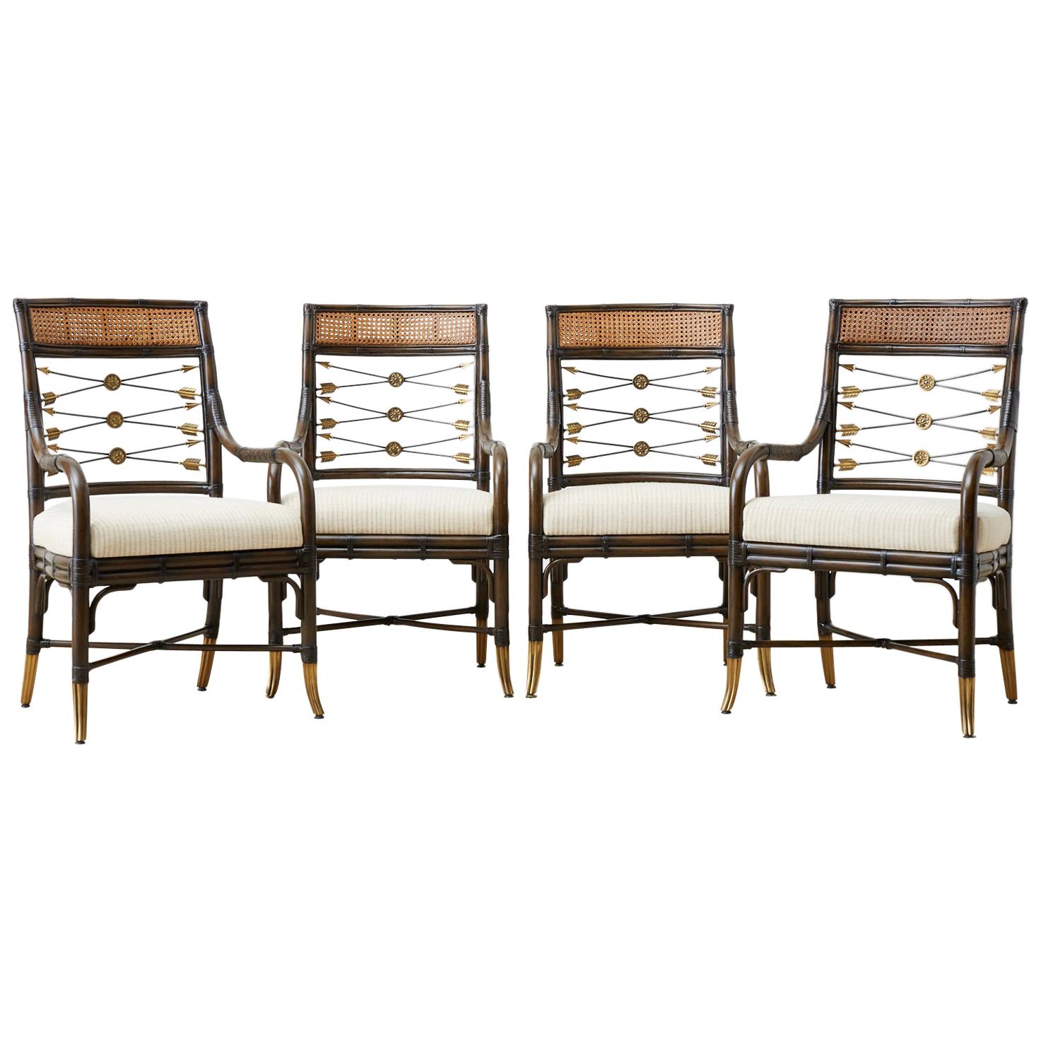 Set of Four Neoclassical Style Rattan Dining Armchairs