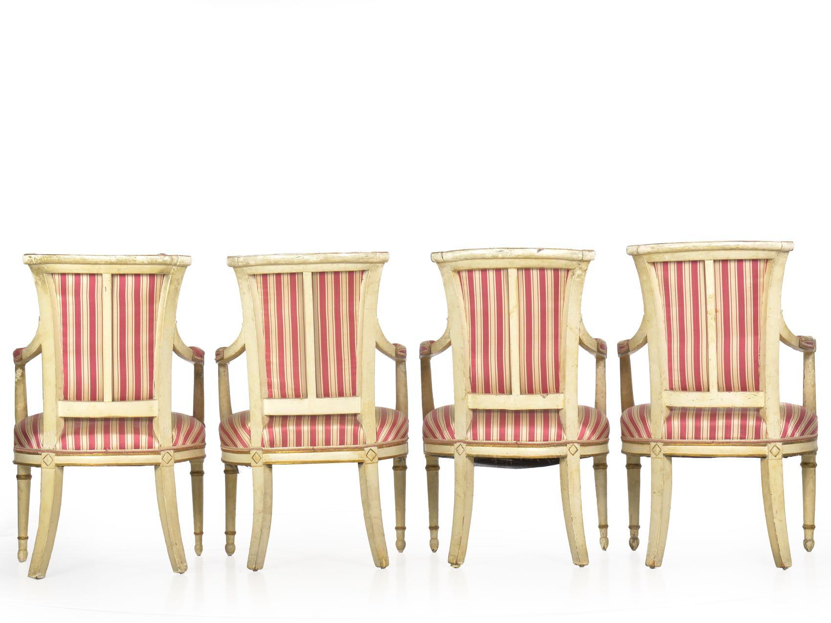 Carved Set of Four Neoclassical White-Painted French Accent Armchairs, 19th Century