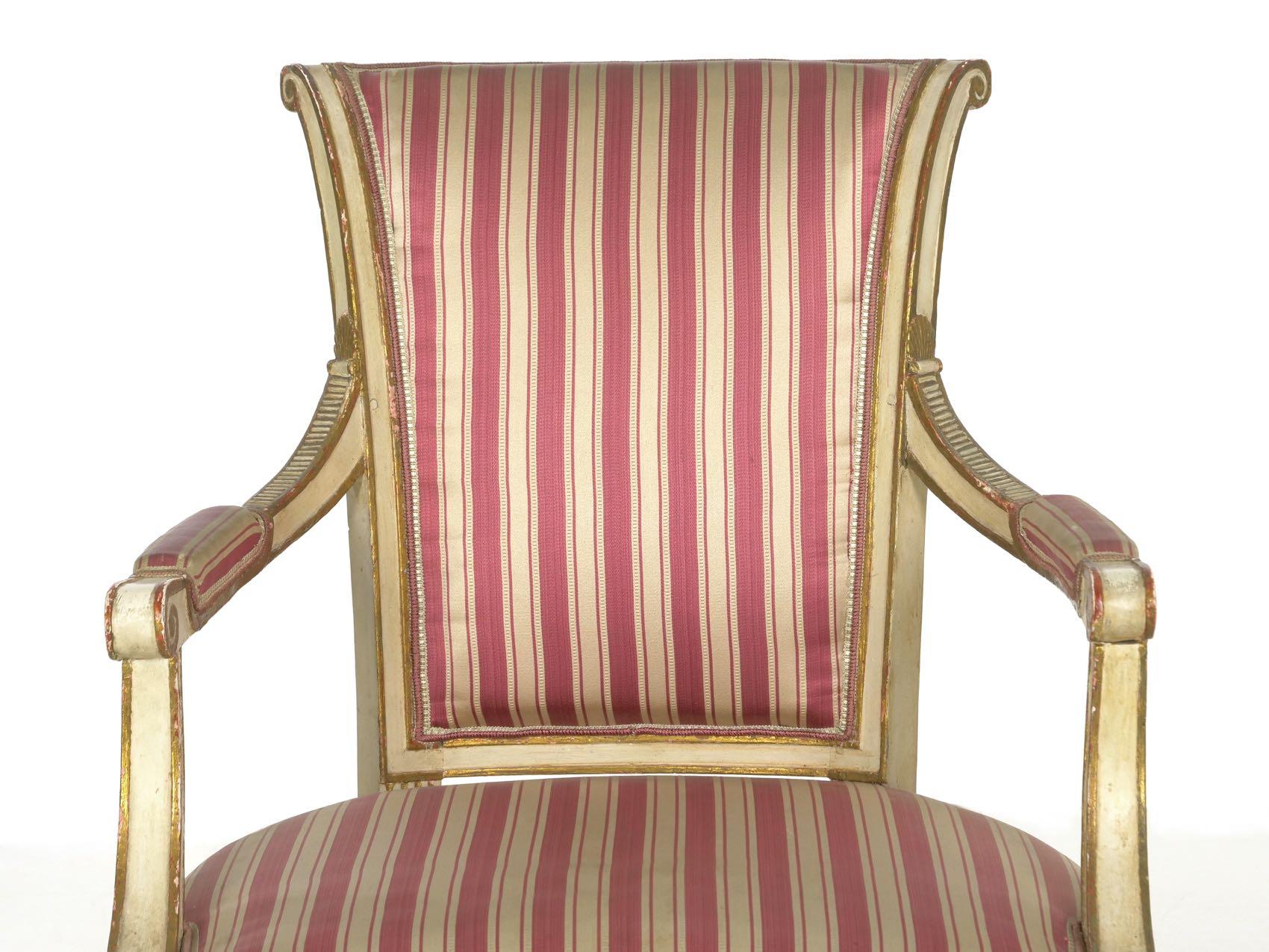 Giltwood Set of Four Neoclassical White-Painted French Accent Armchairs, 19th Century