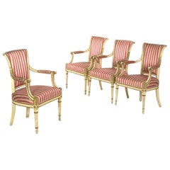Set of Four Neoclassical White-Painted French Accent Armchairs, 19th Century