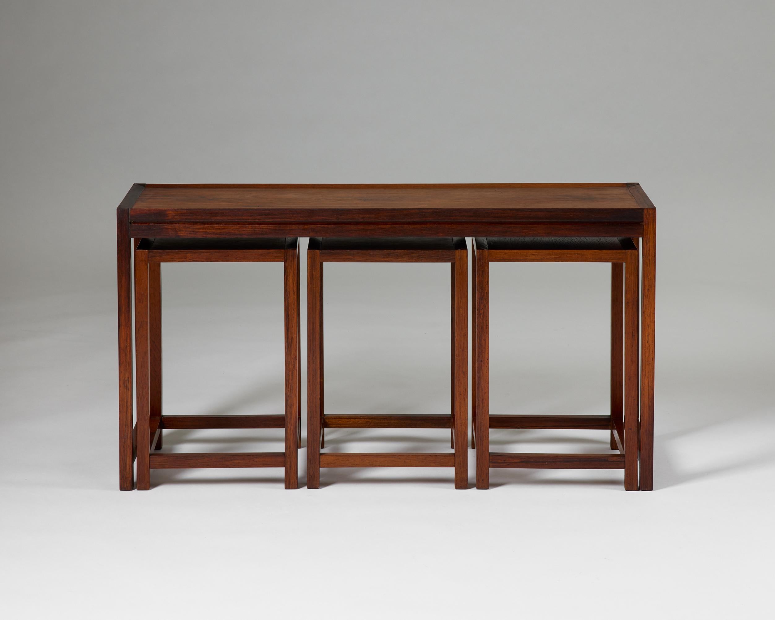 Mid-20th Century Set of four nesting tables designed by Aksel Kjersgaard, Denmark, 1960s For Sale