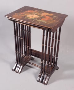 Set Of Four Nesting Tables With Painted Floral Decoration