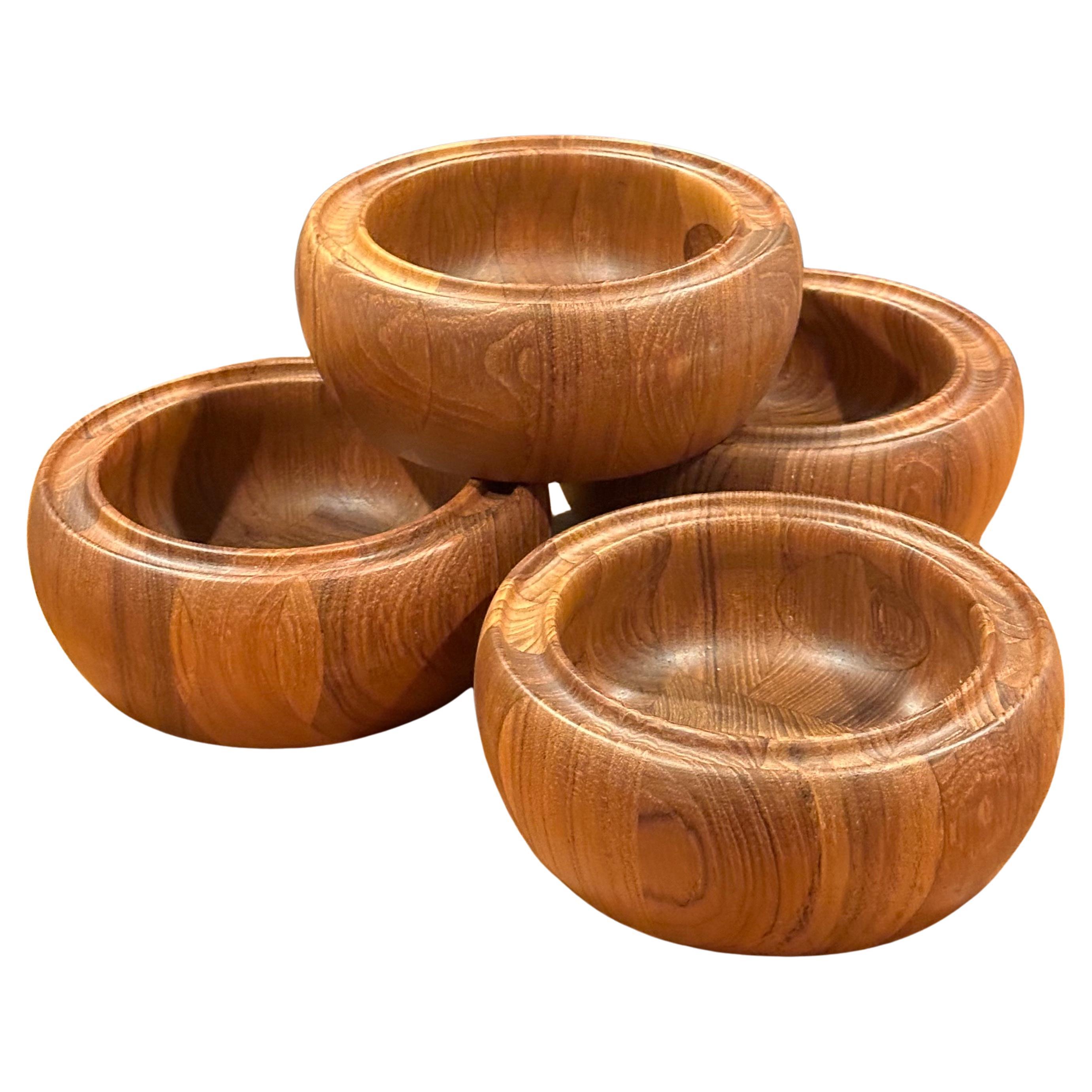 Set of Four New / Old Stock Danish Modern Staved Teak Salad Bowls by Digsmed