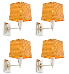 Set of Four Nickel Wall Lamp with Natural Rattan Shade