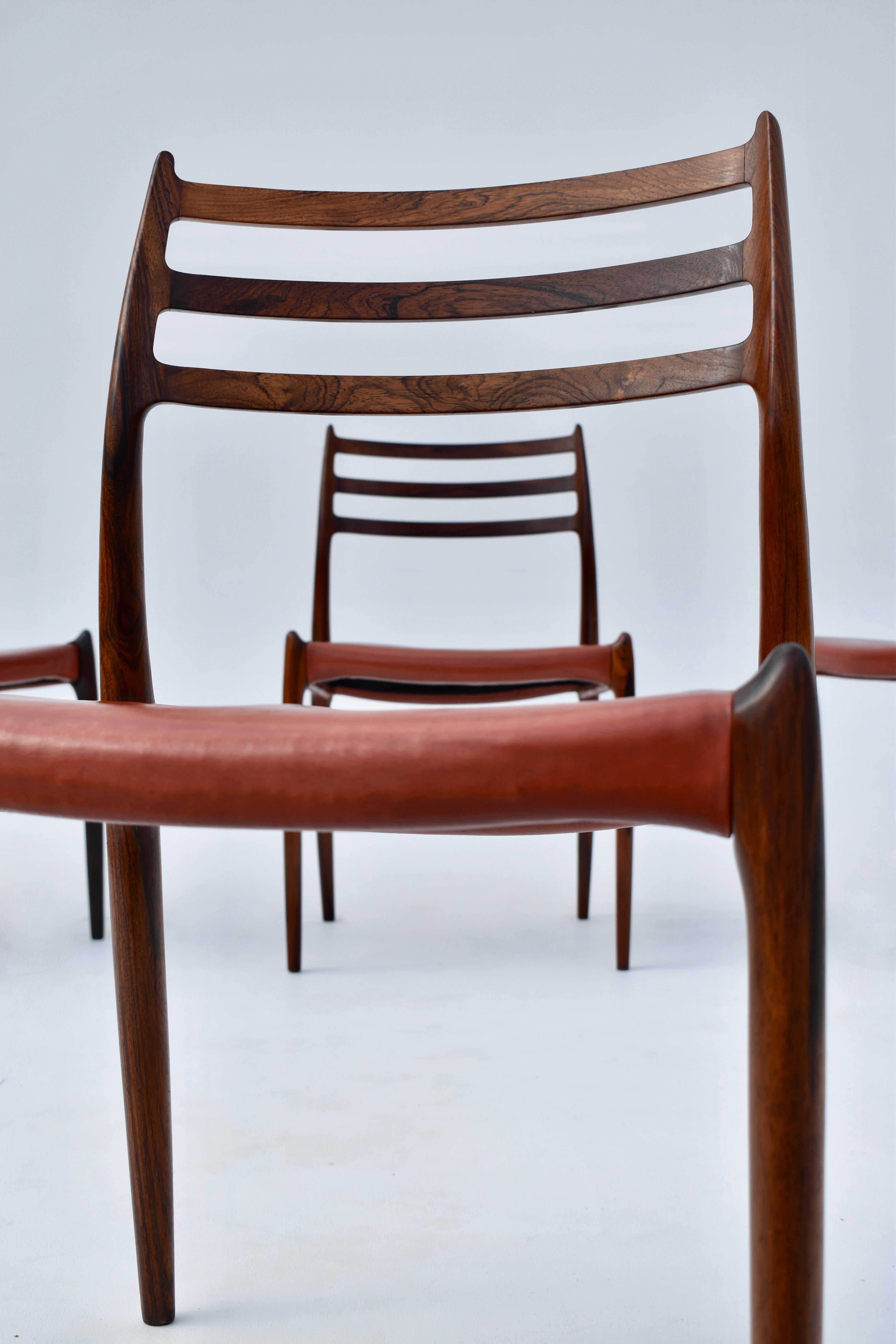 Set of Four Niels Moller Model 78 Brazilian Rosewood Chairs, Original Leather 5
