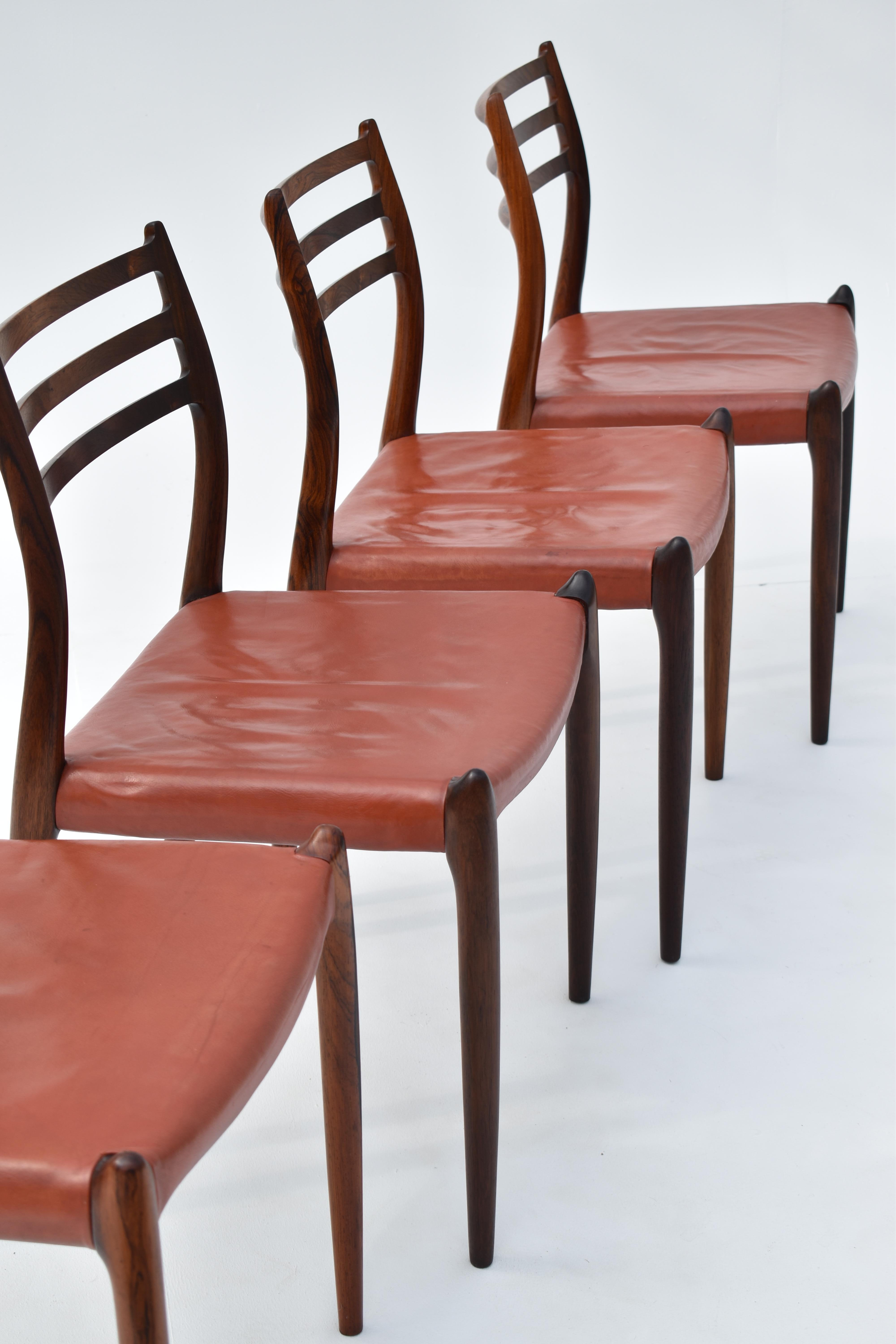 Set of Four Niels Moller Model 78 Brazilian Rosewood Chairs, Original Leather 7
