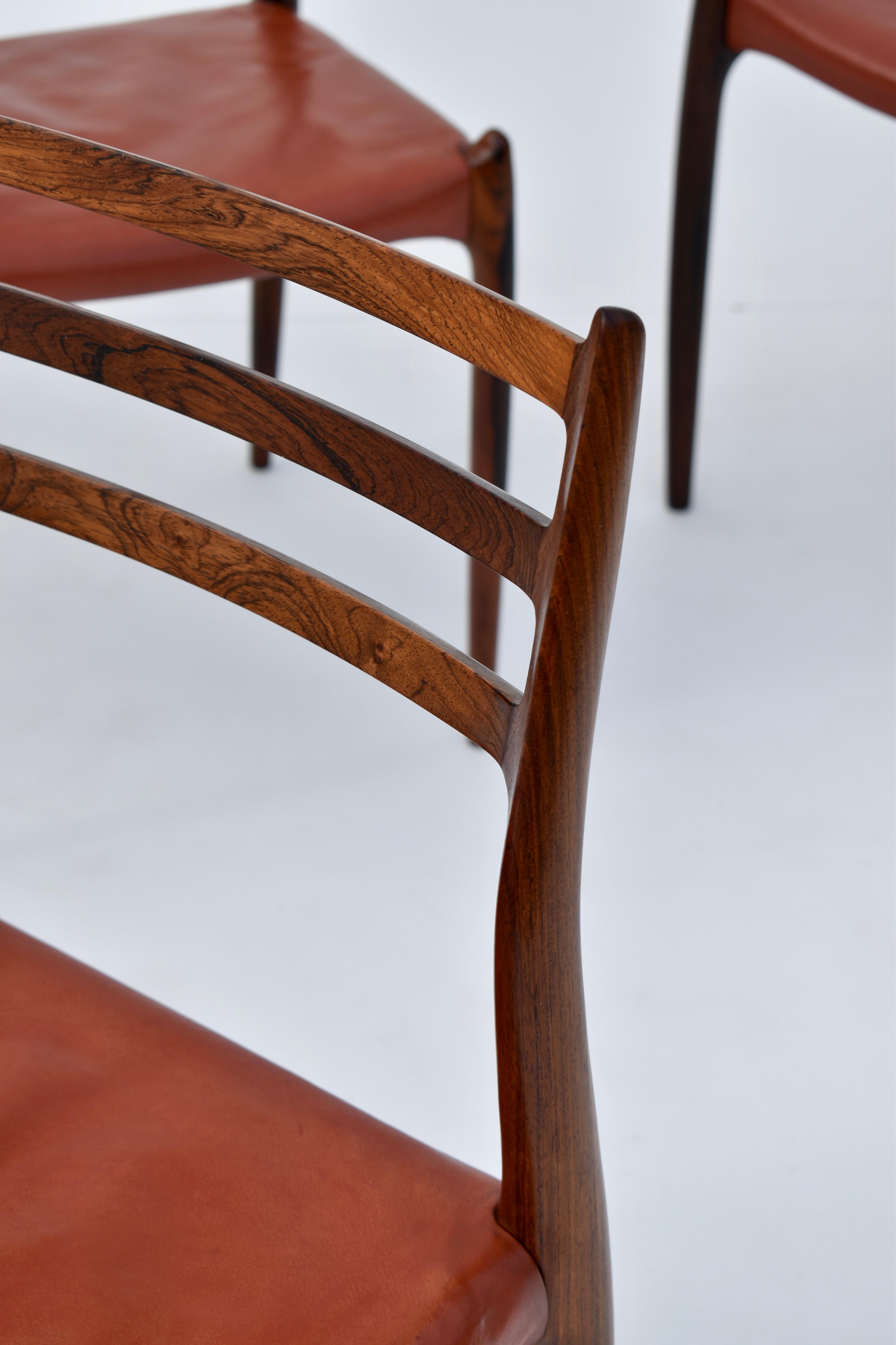 Set of Four Niels Moller Model 78 Brazilian Rosewood Chairs, Original Leather 6