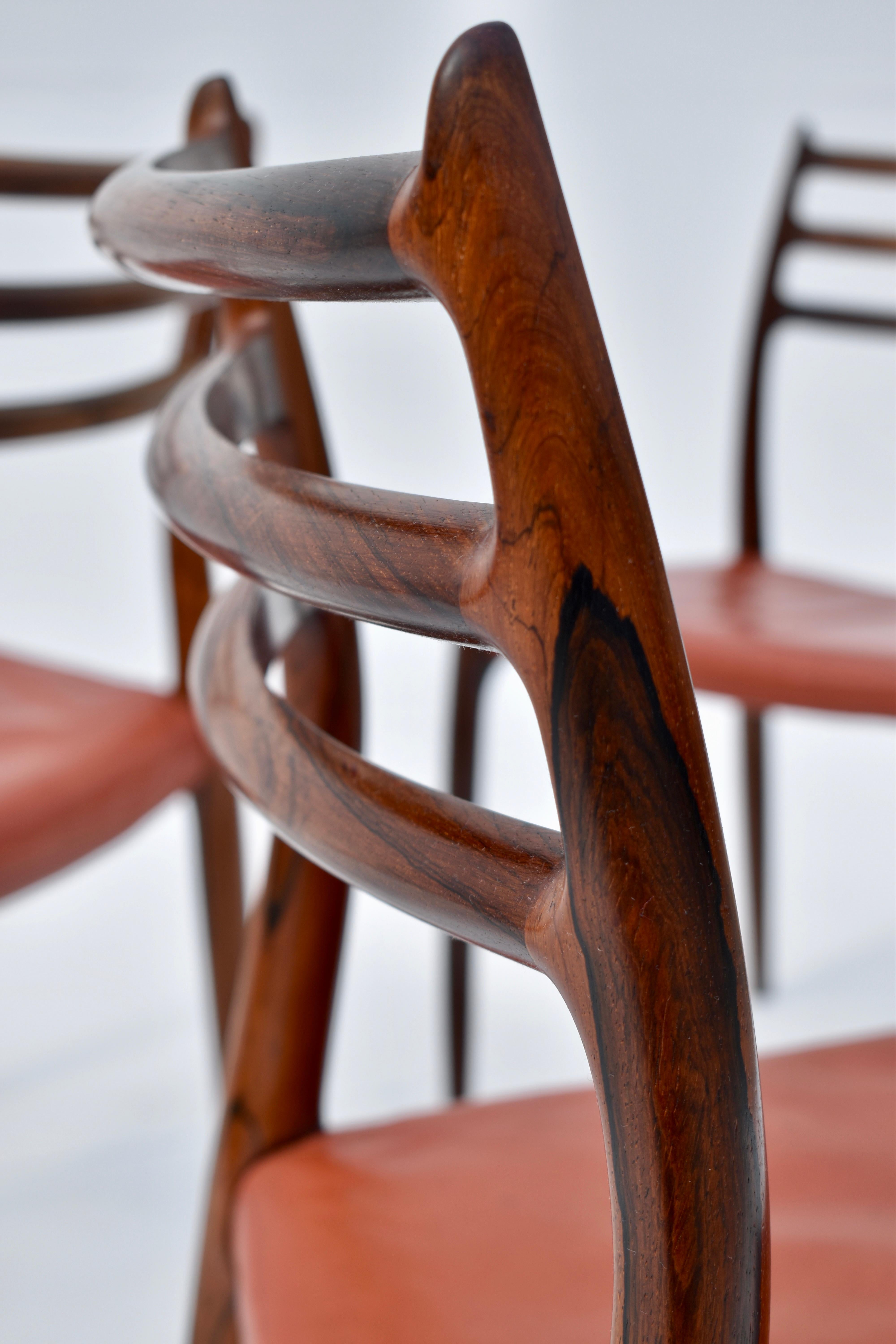 Set of Four Niels Moller Model 78 Brazilian Rosewood Chairs, Original Leather 9