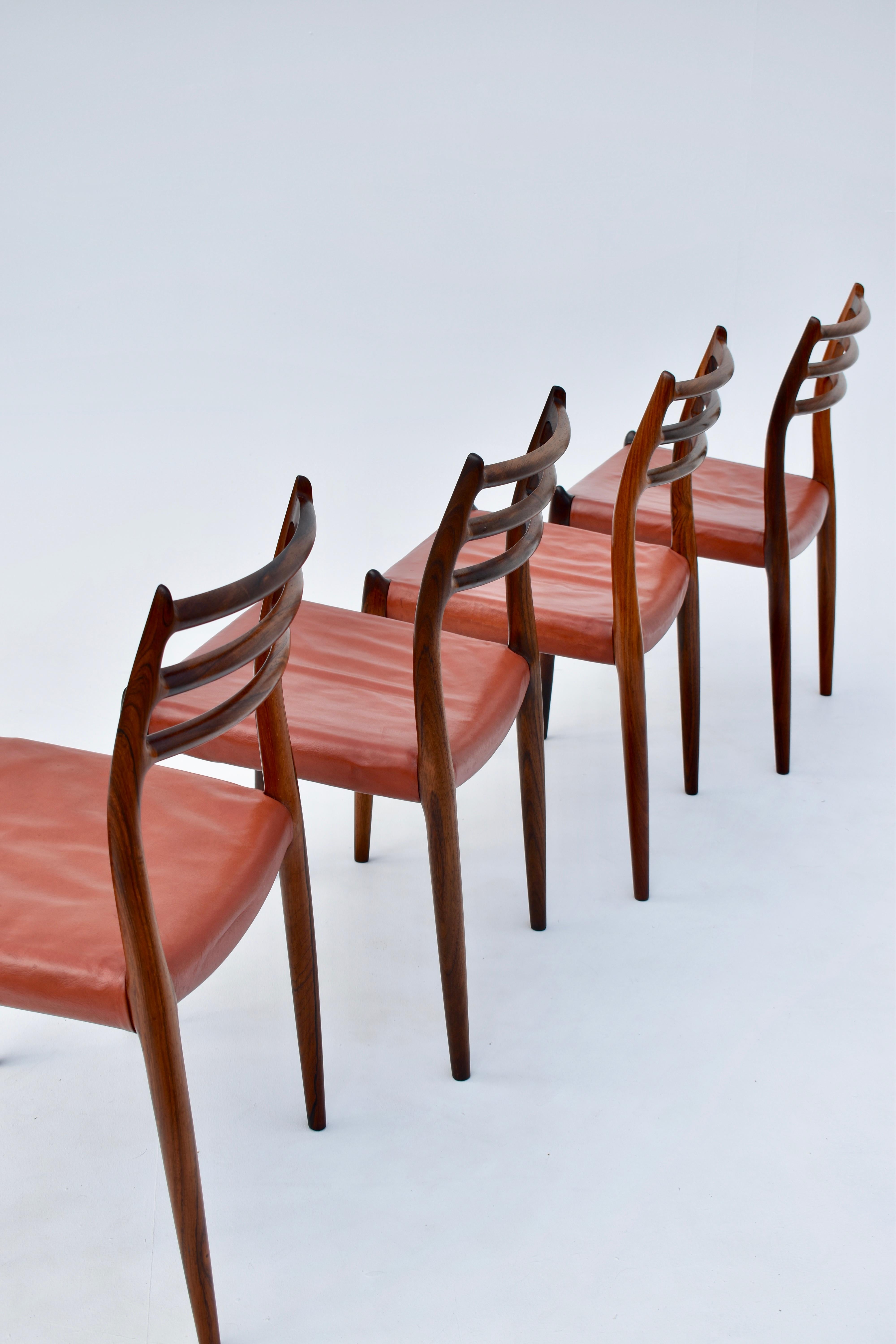 Set of Four Niels Moller Model 78 Brazilian Rosewood Chairs, Original Leather 1