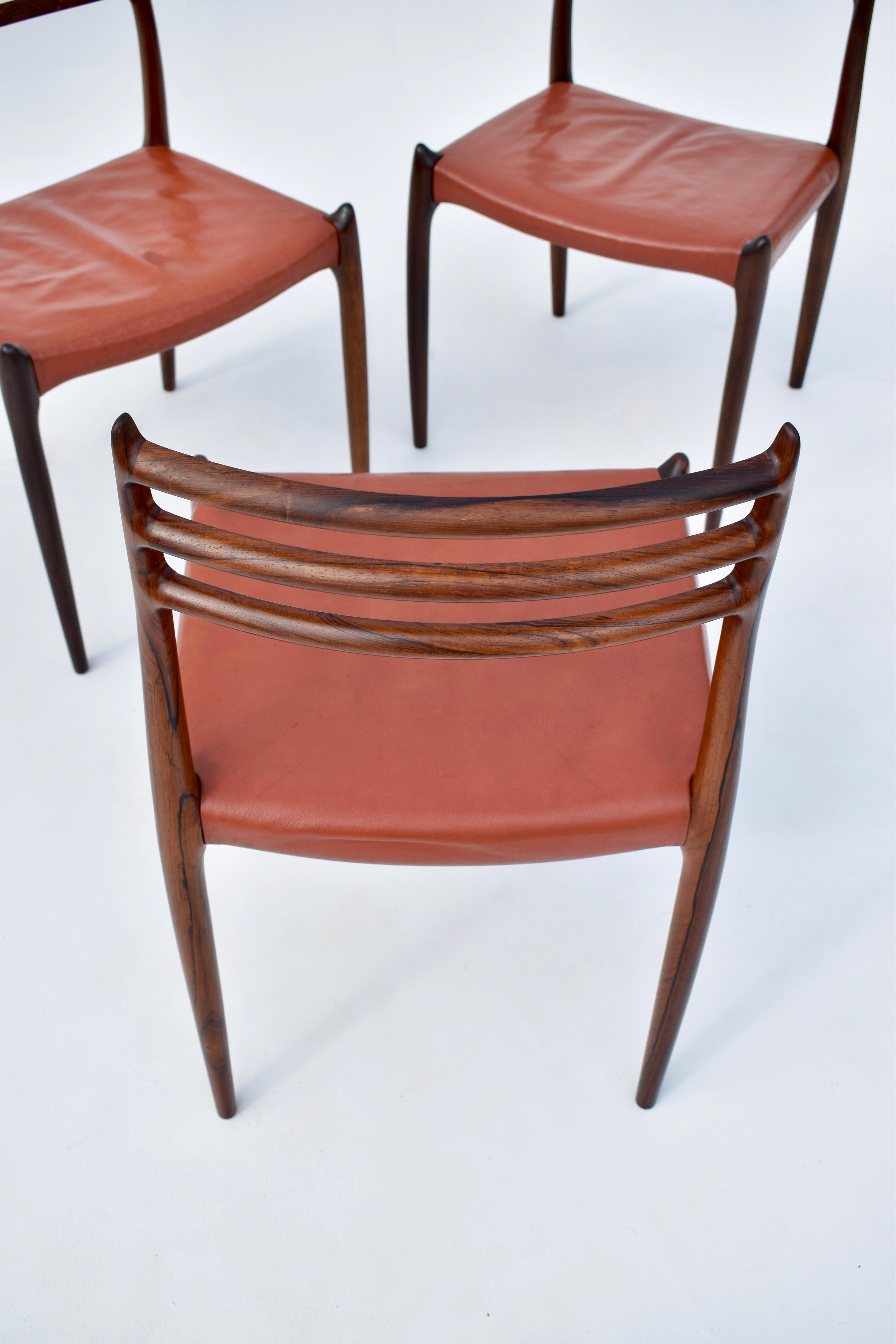 Set of Four Niels Moller Model 78 Brazilian Rosewood Chairs, Original Leather 2