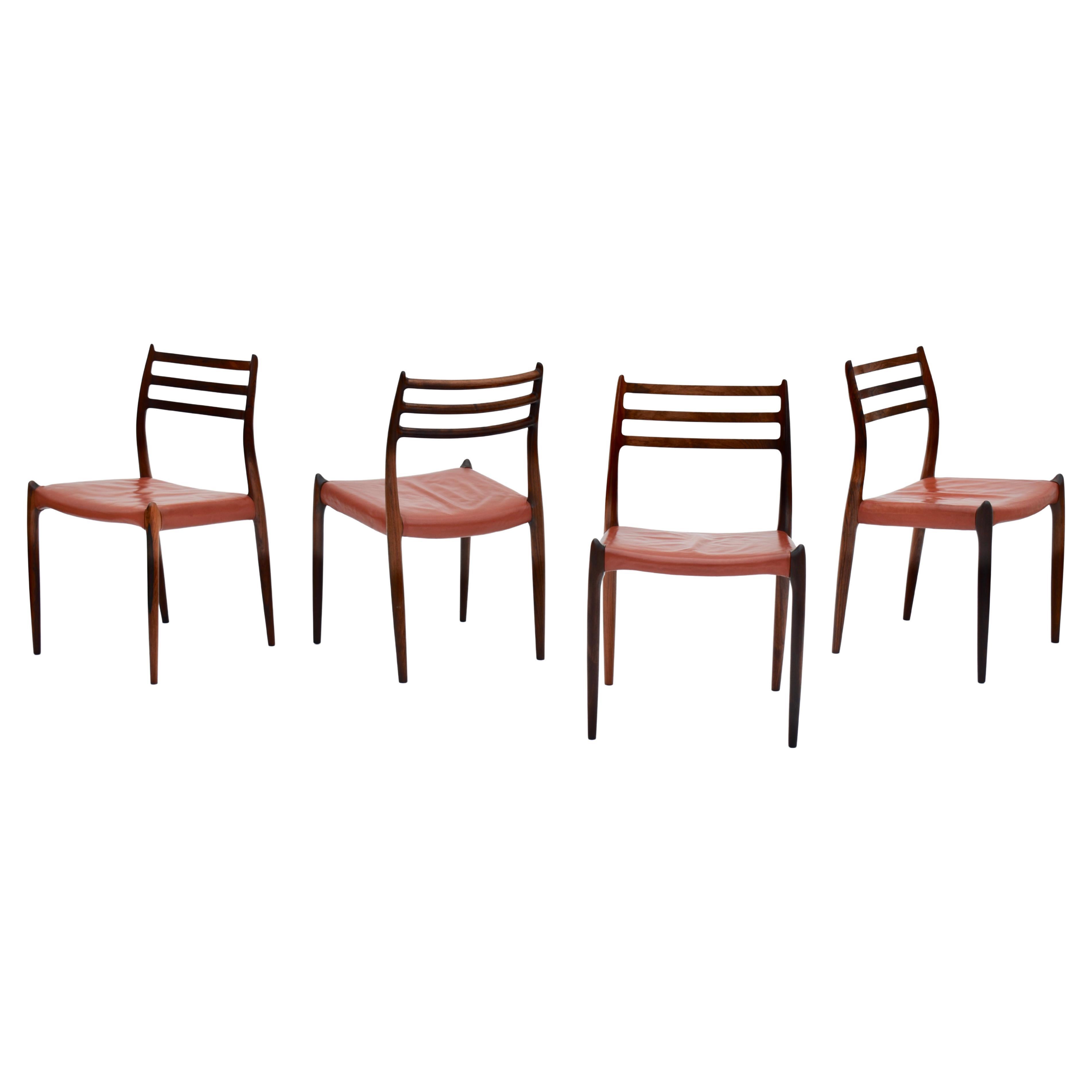Set of Four Niels Moller Model 78 Brazilian Rosewood Chairs, Original Leather