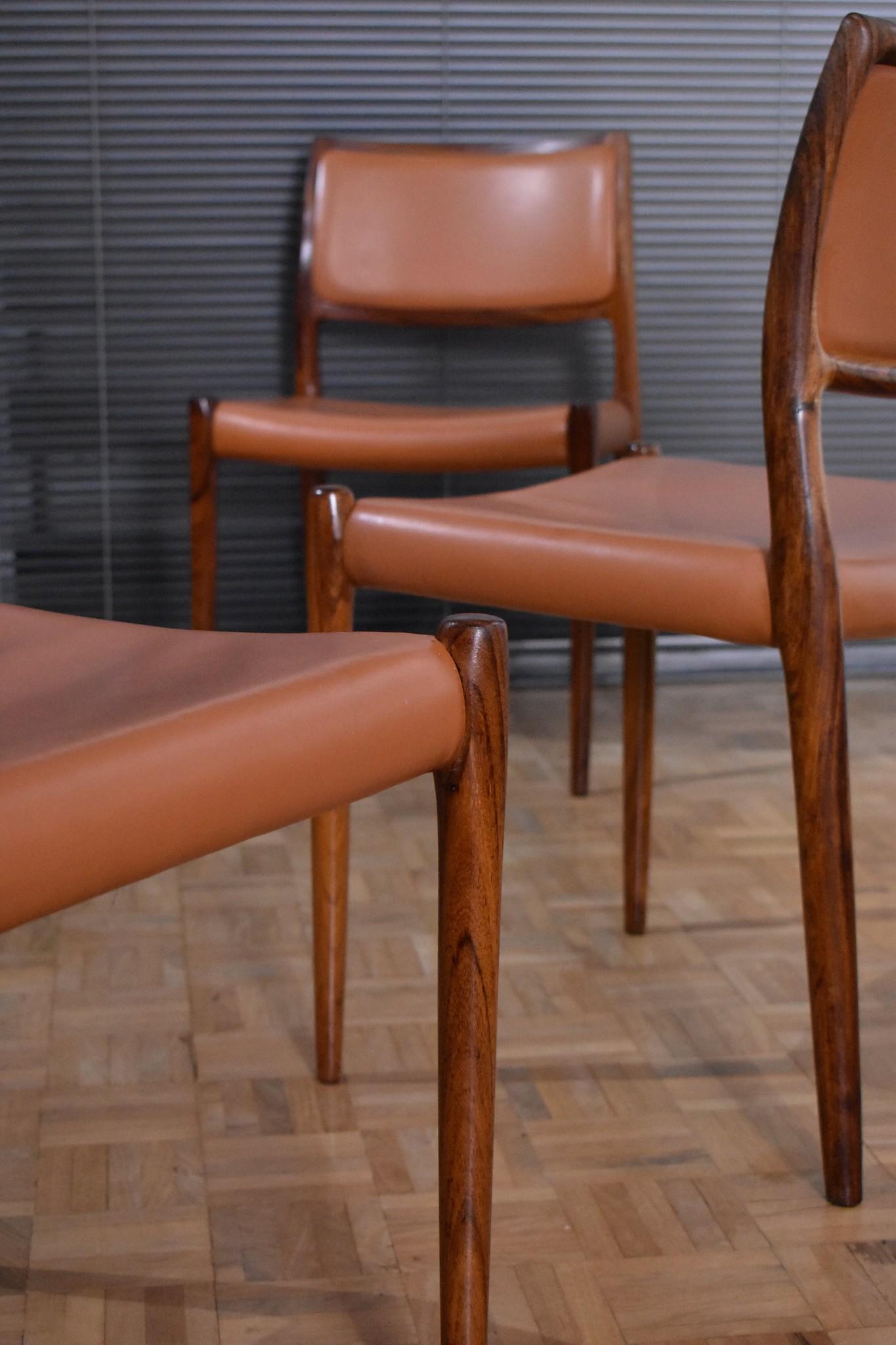Scandinavian Modern Set of Four Niels Moller Model 80 Rosewood Chairs