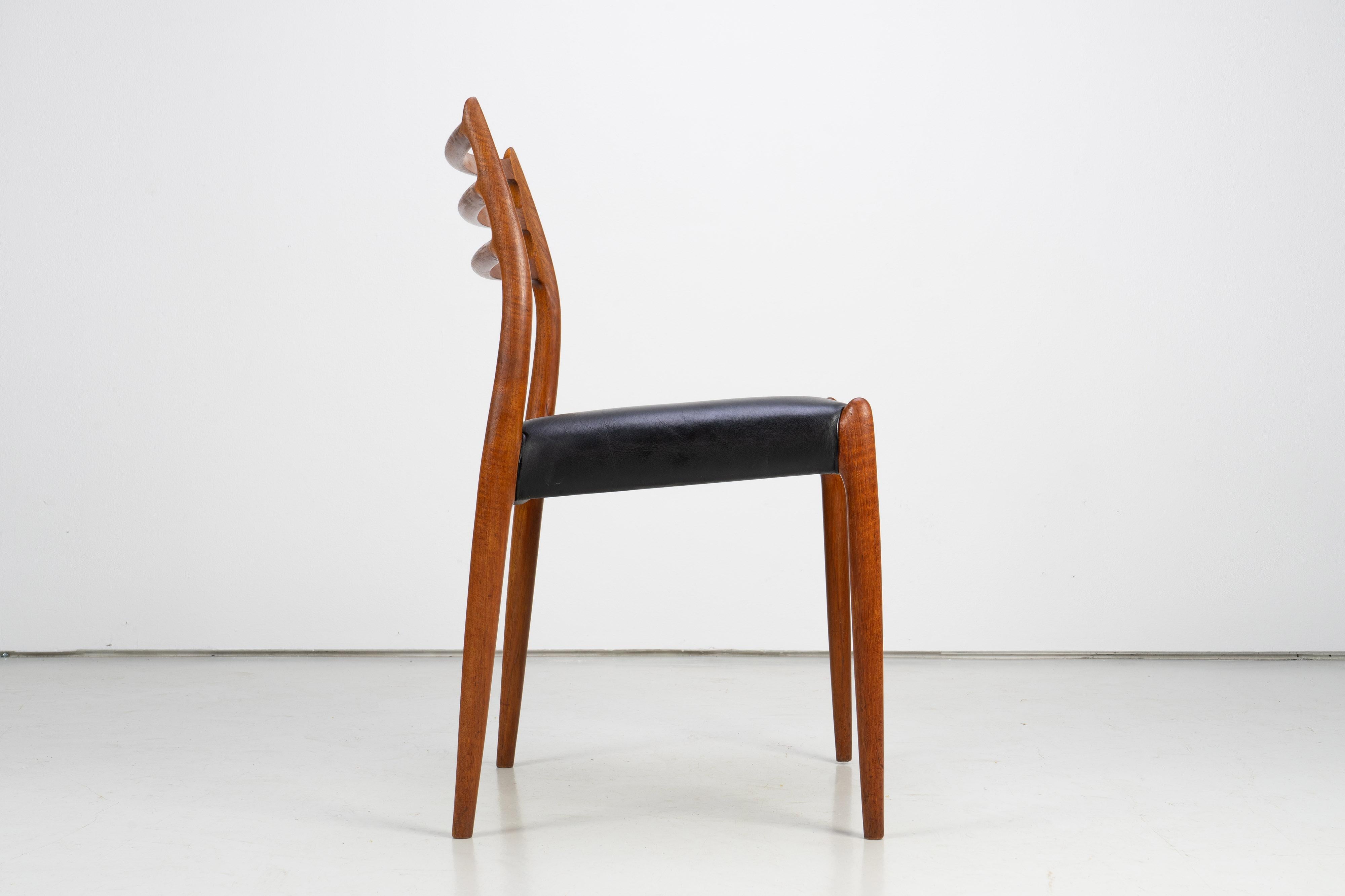 Leather Set of Four Niels O. Møller Dining Chairs Teak Mod. 78, 1960s