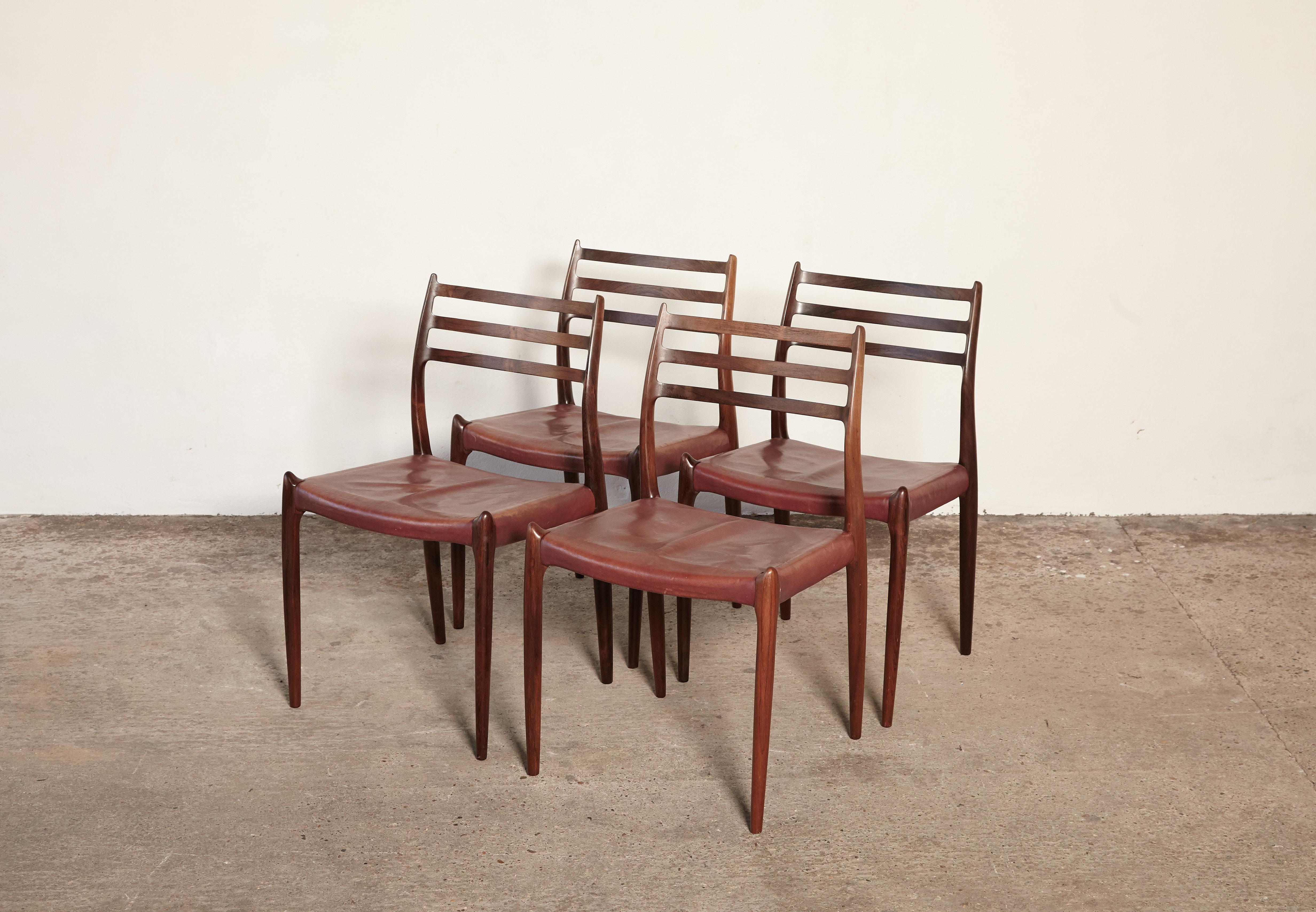 Set of Four Niels O Møller Model 78 Rosewood Dining Chairs, Denmark, 1960s 3