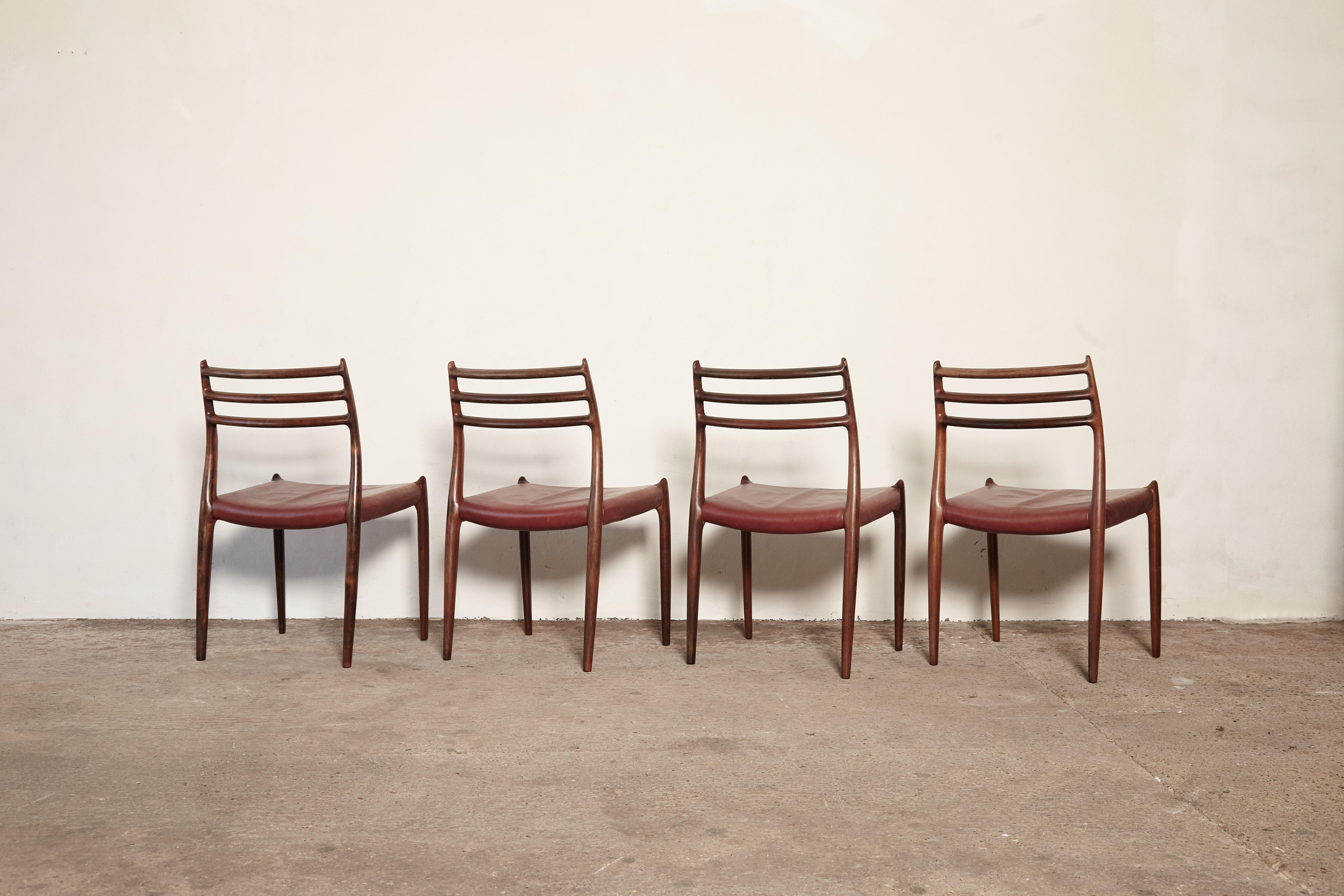 Set of Four Niels O Møller Model 78 Rosewood Dining Chairs, Denmark, 1960s 4