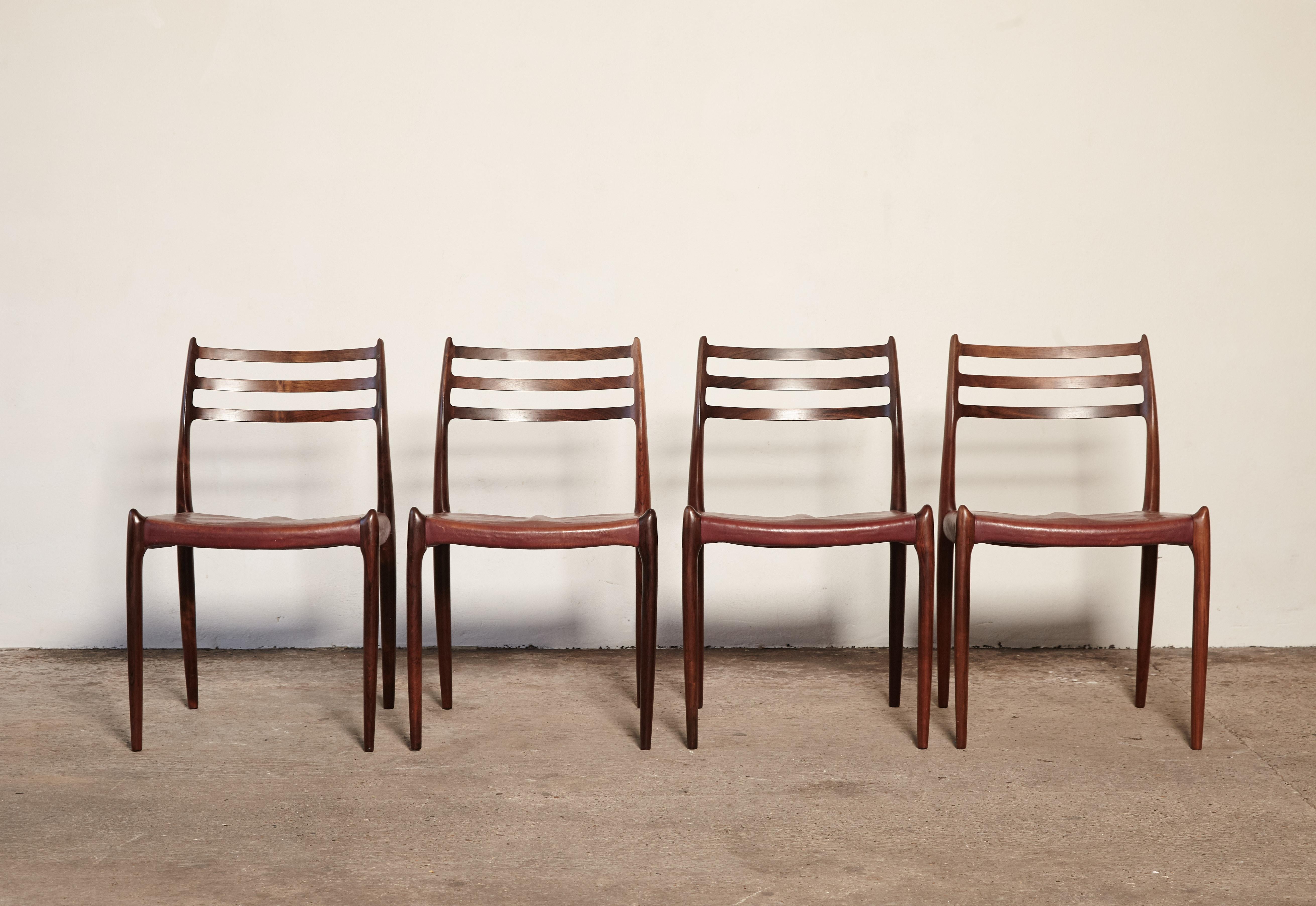 Mid-Century Modern Set of Four Niels O Møller Model 78 Rosewood Dining Chairs, Denmark, 1960s